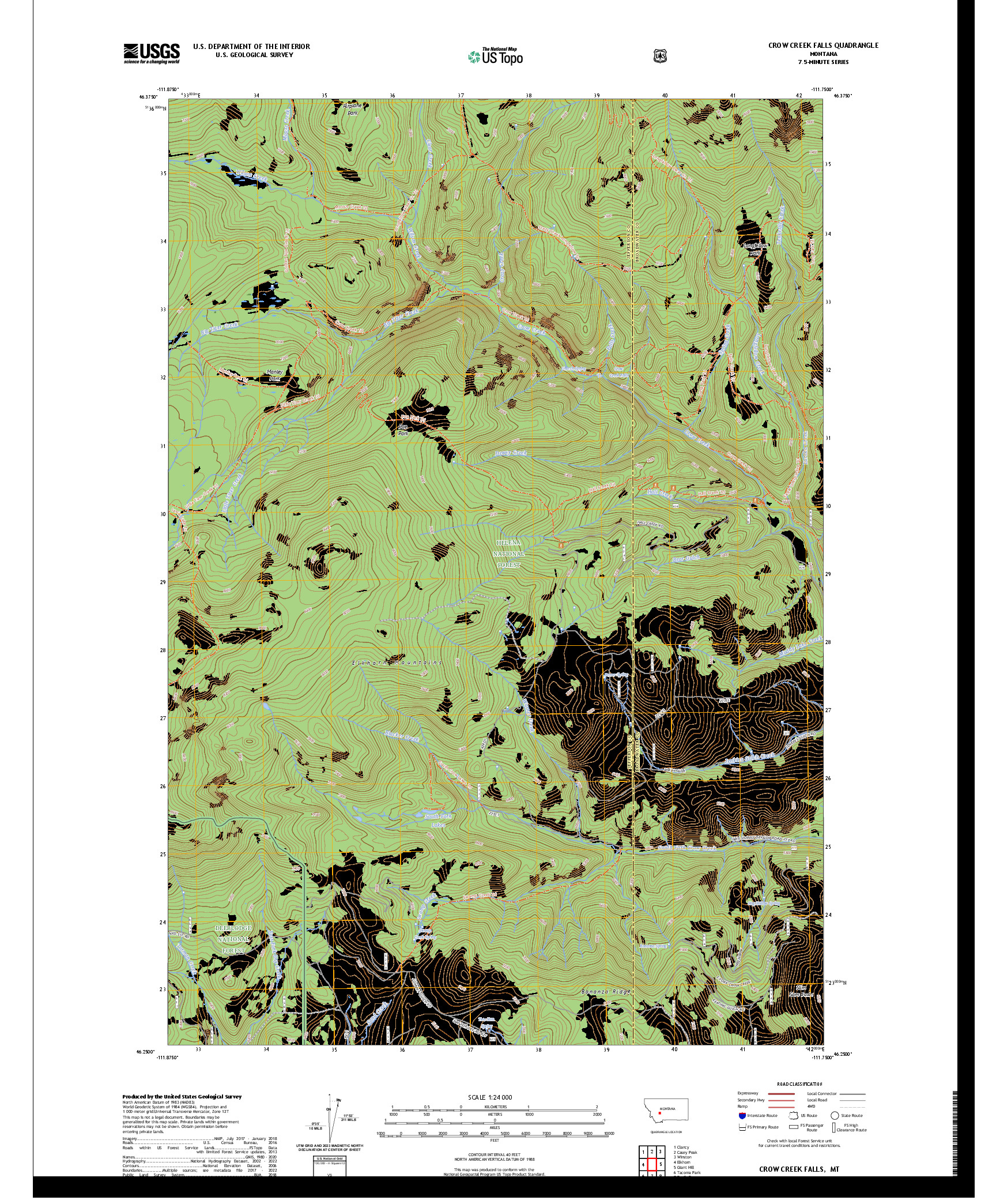 US TOPO 7.5-MINUTE MAP FOR CROW CREEK FALLS, MT