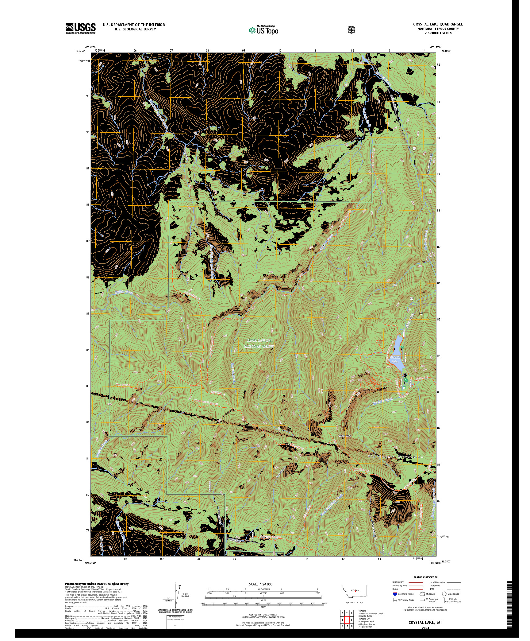 US TOPO 7.5-MINUTE MAP FOR CRYSTAL LAKE, MT