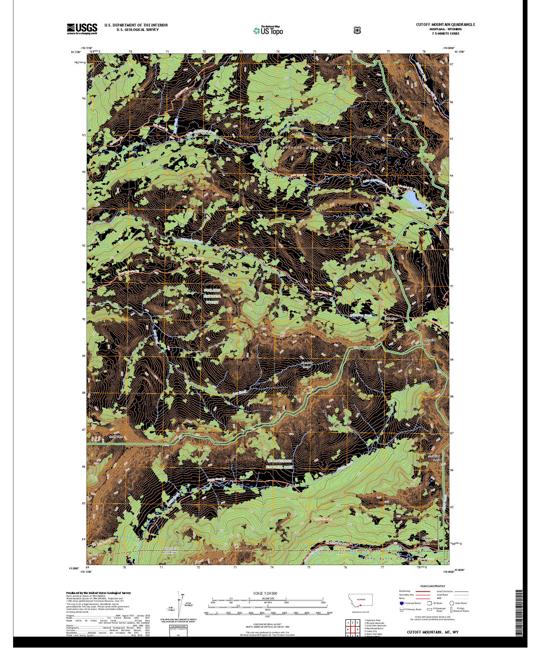US TOPO 7.5-MINUTE MAP FOR CUTOFF MOUNTAIN, MT,WY