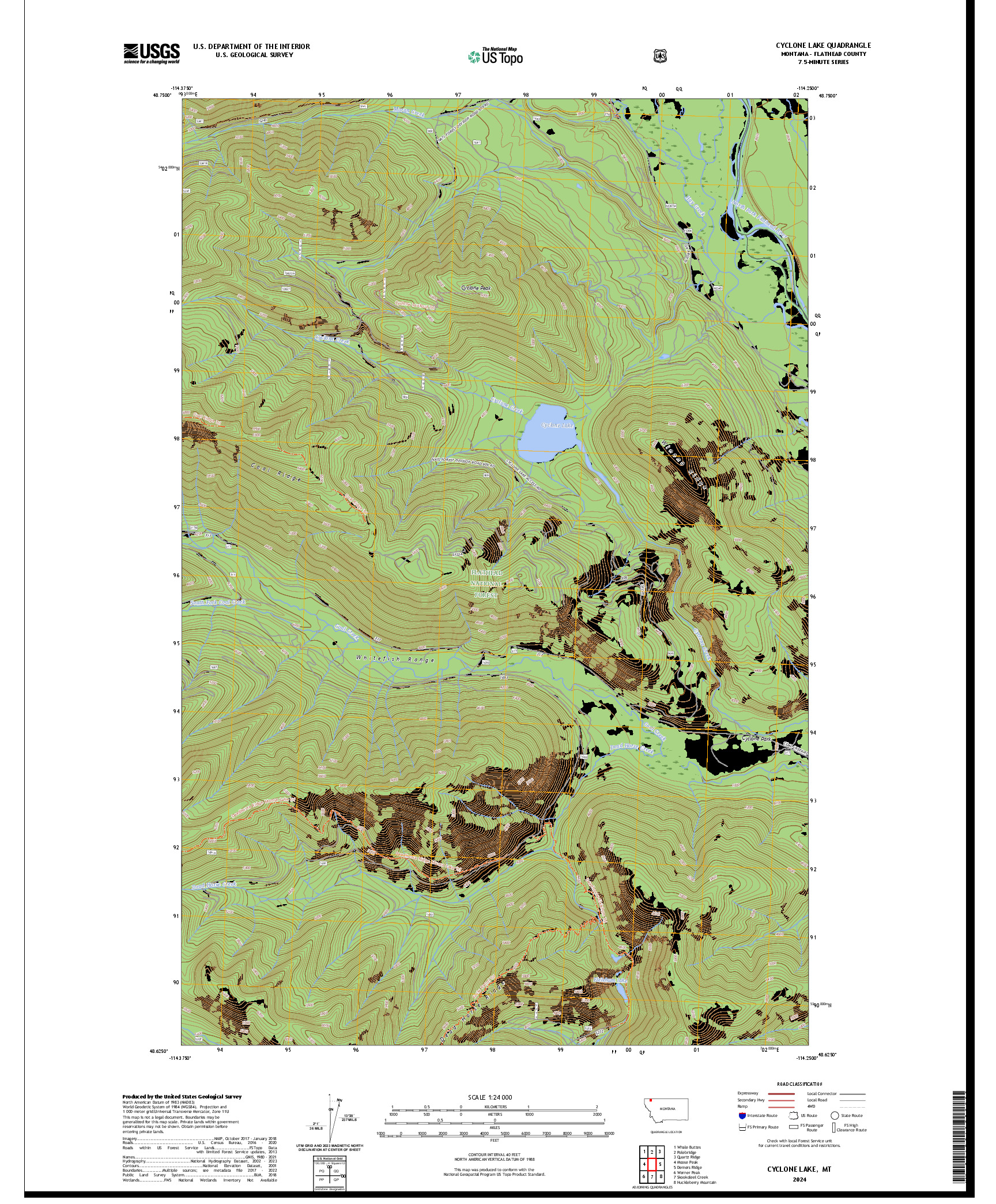 US TOPO 7.5-MINUTE MAP FOR CYCLONE LAKE, MT