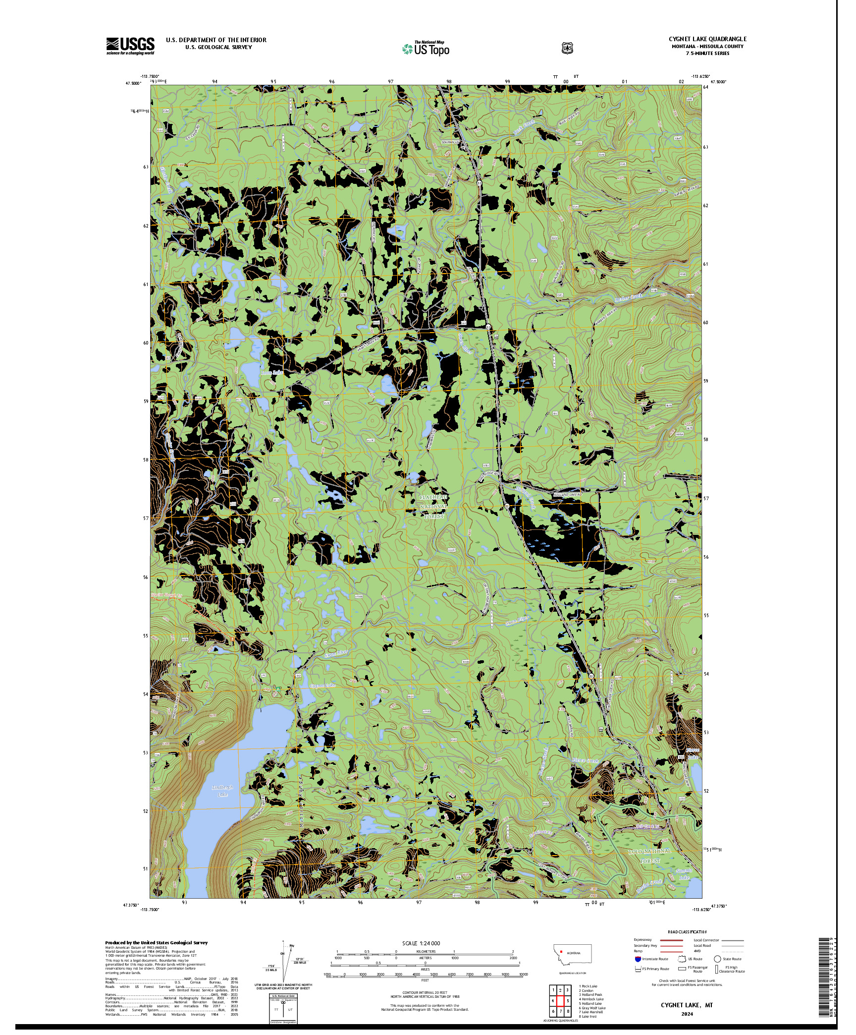 US TOPO 7.5-MINUTE MAP FOR CYGNET LAKE, MT