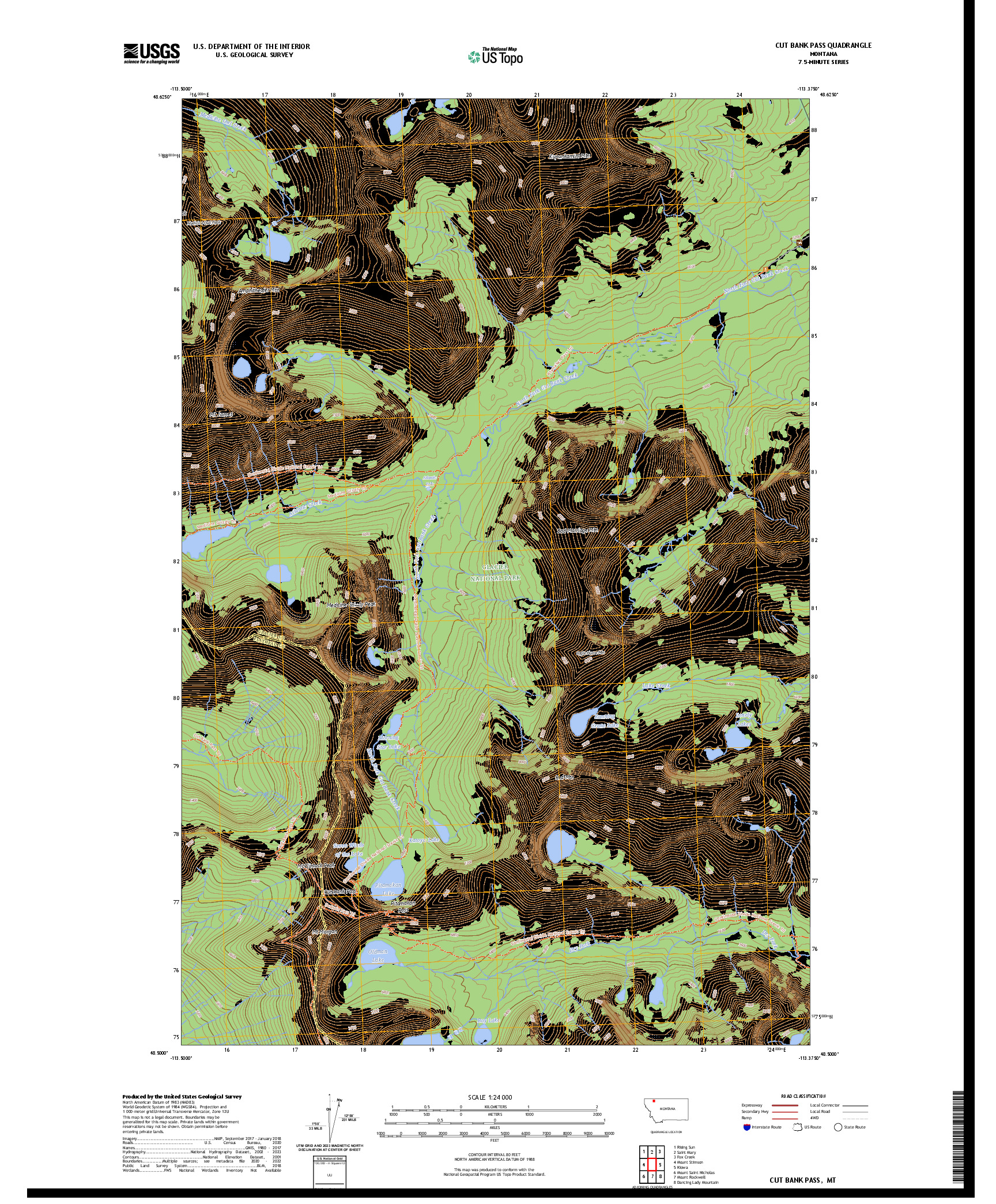US TOPO 7.5-MINUTE MAP FOR CUT BANK PASS, MT
