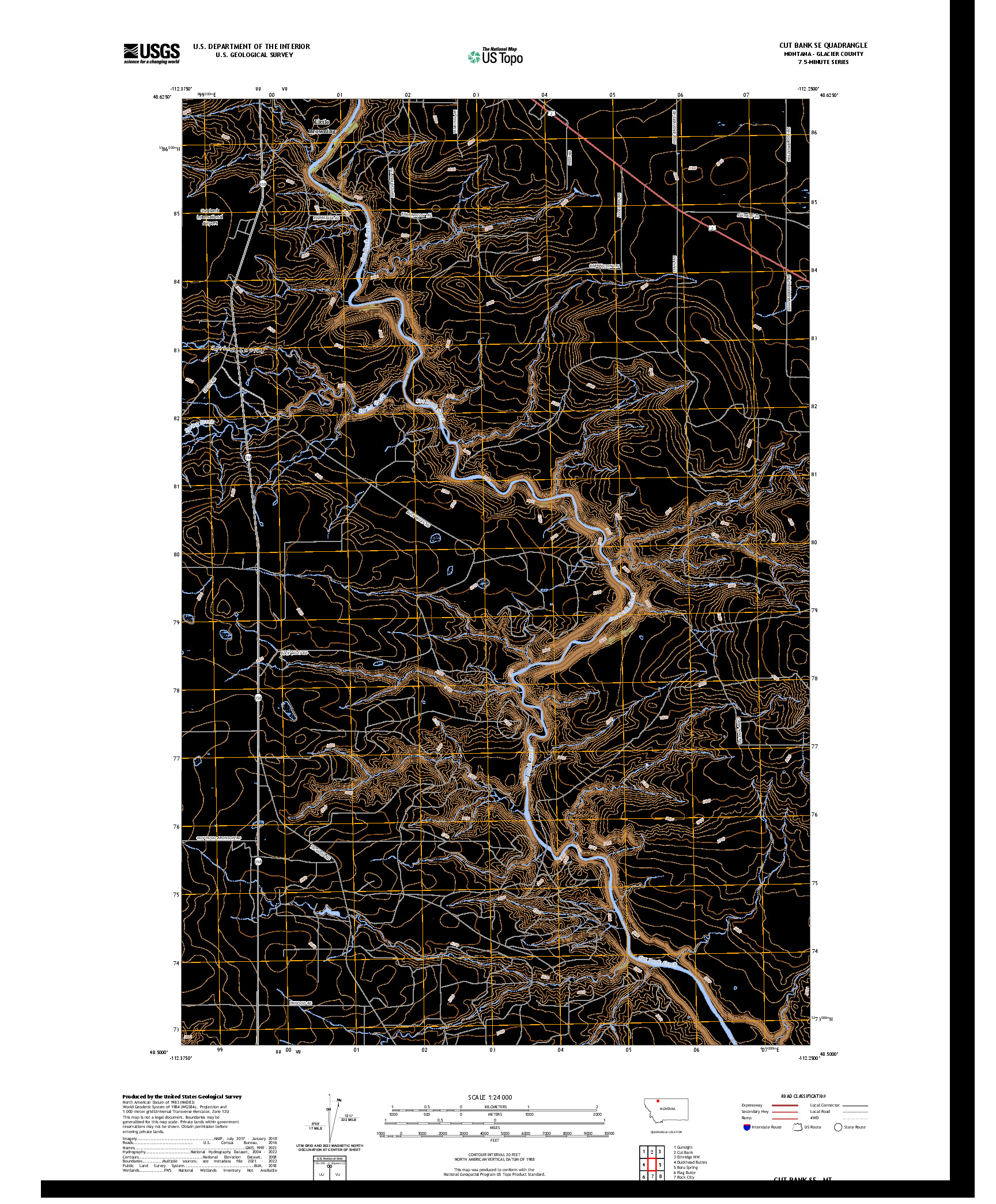 US TOPO 7.5-MINUTE MAP FOR CUT BANK SE, MT
