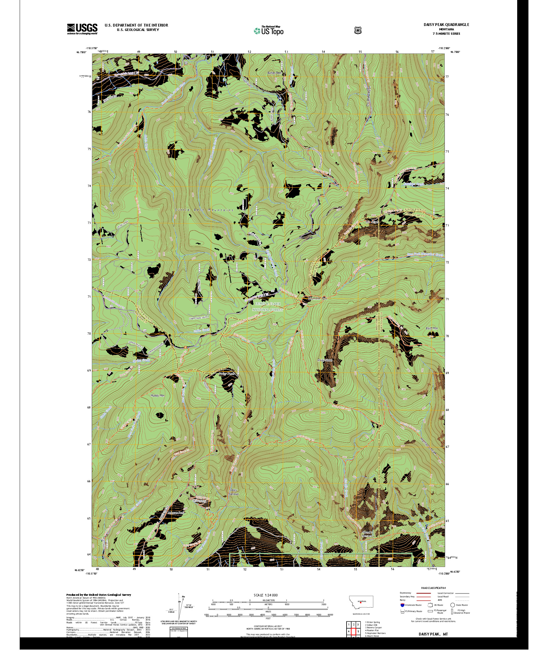 US TOPO 7.5-MINUTE MAP FOR DAISY PEAK, MT
