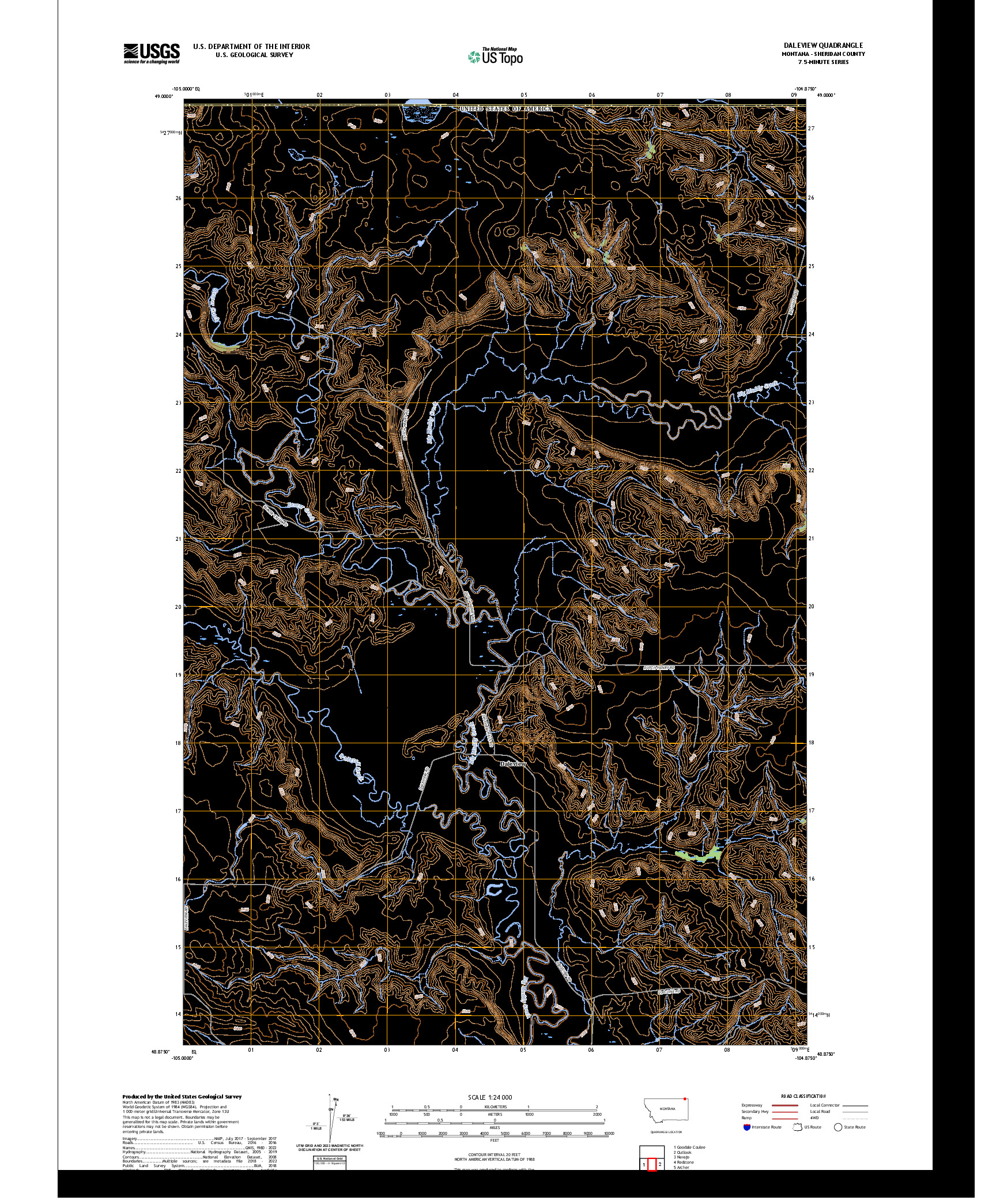 US TOPO 7.5-MINUTE MAP FOR DALEVIEW, MT,SK