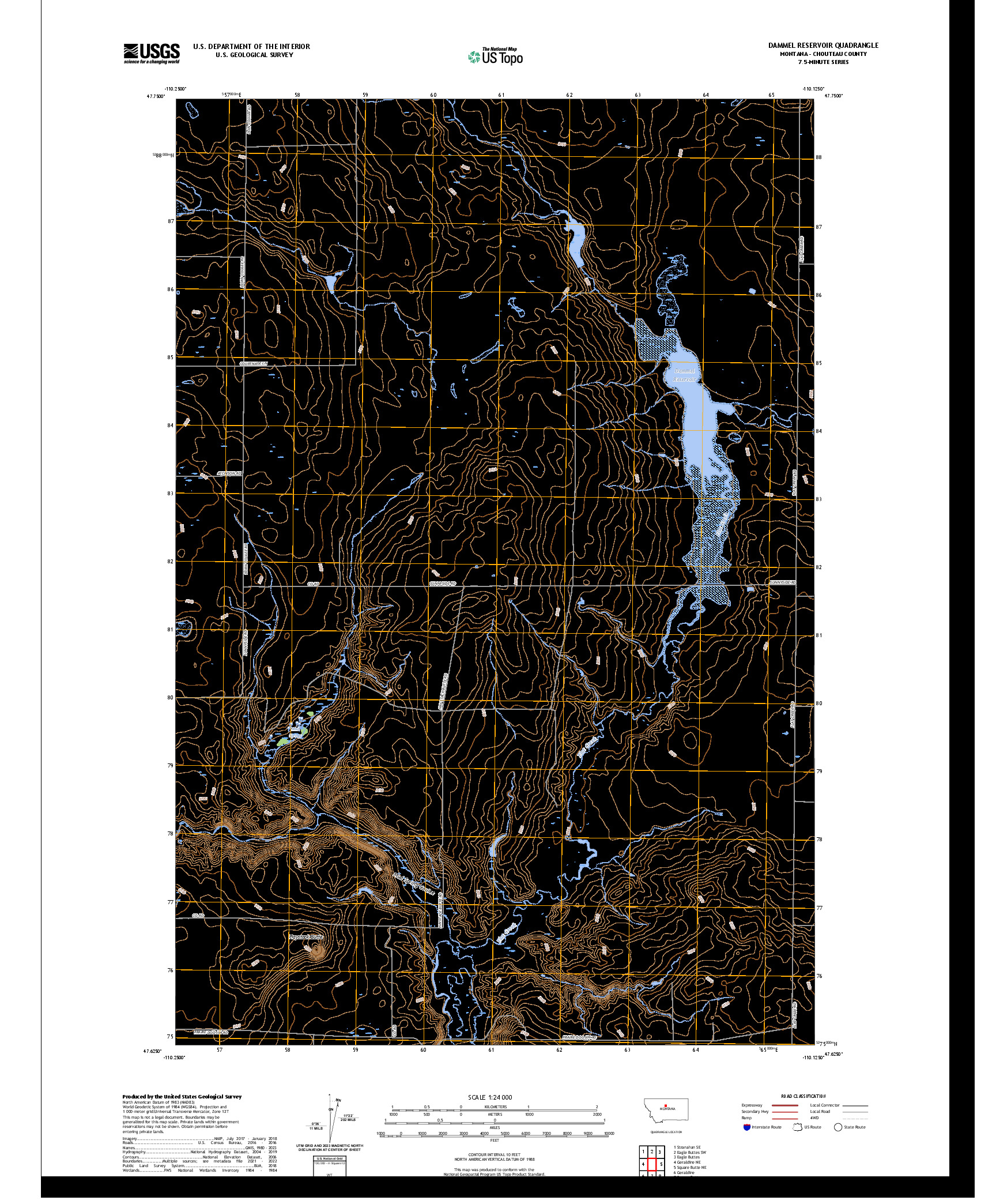 US TOPO 7.5-MINUTE MAP FOR DAMMEL RESERVOIR, MT