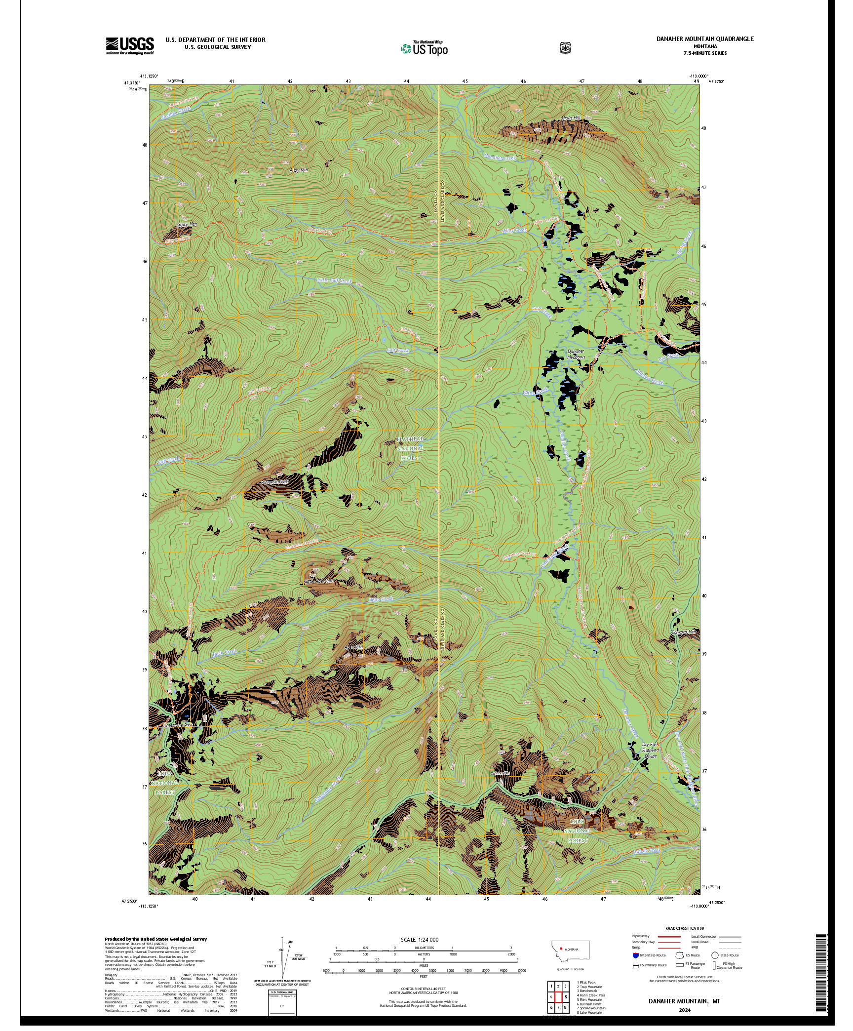 US TOPO 7.5-MINUTE MAP FOR DANAHER MOUNTAIN, MT