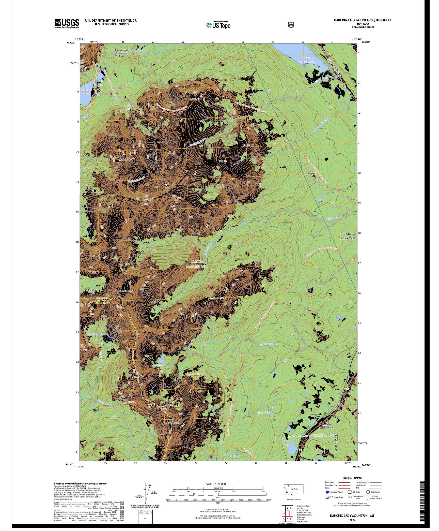 US TOPO 7.5-MINUTE MAP FOR DANCING LADY MOUNTAIN, MT