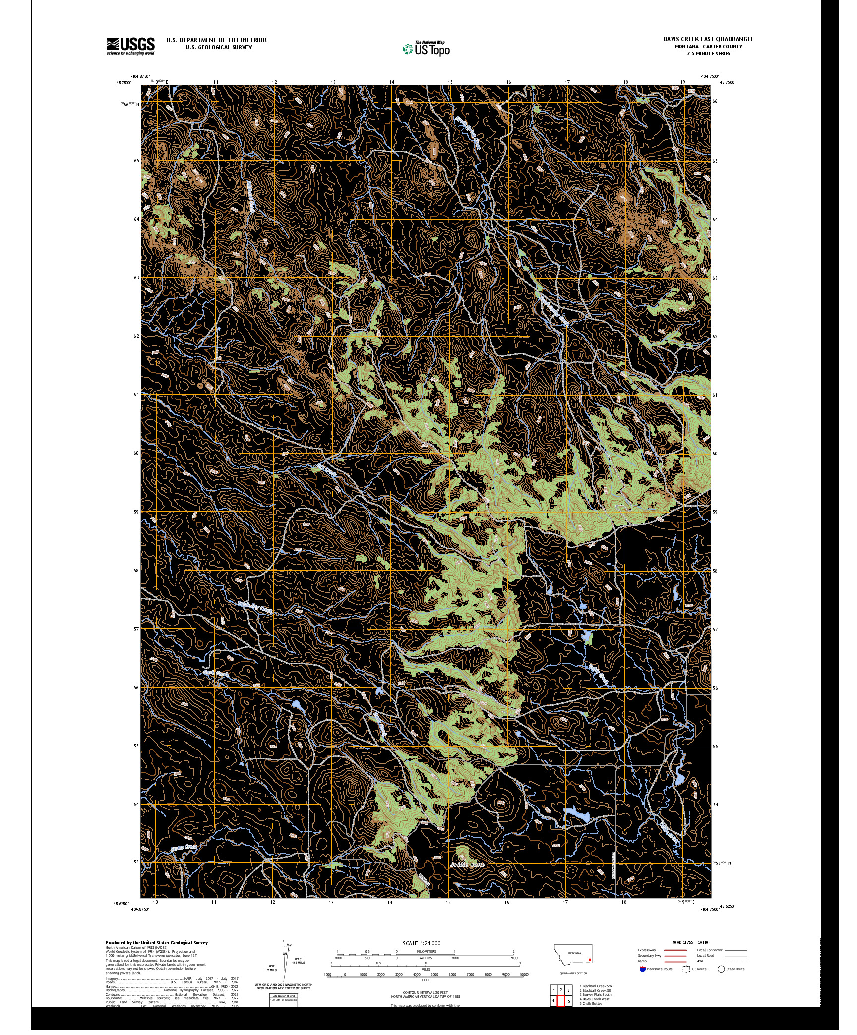 US TOPO 7.5-MINUTE MAP FOR DAVIS CREEK EAST, MT