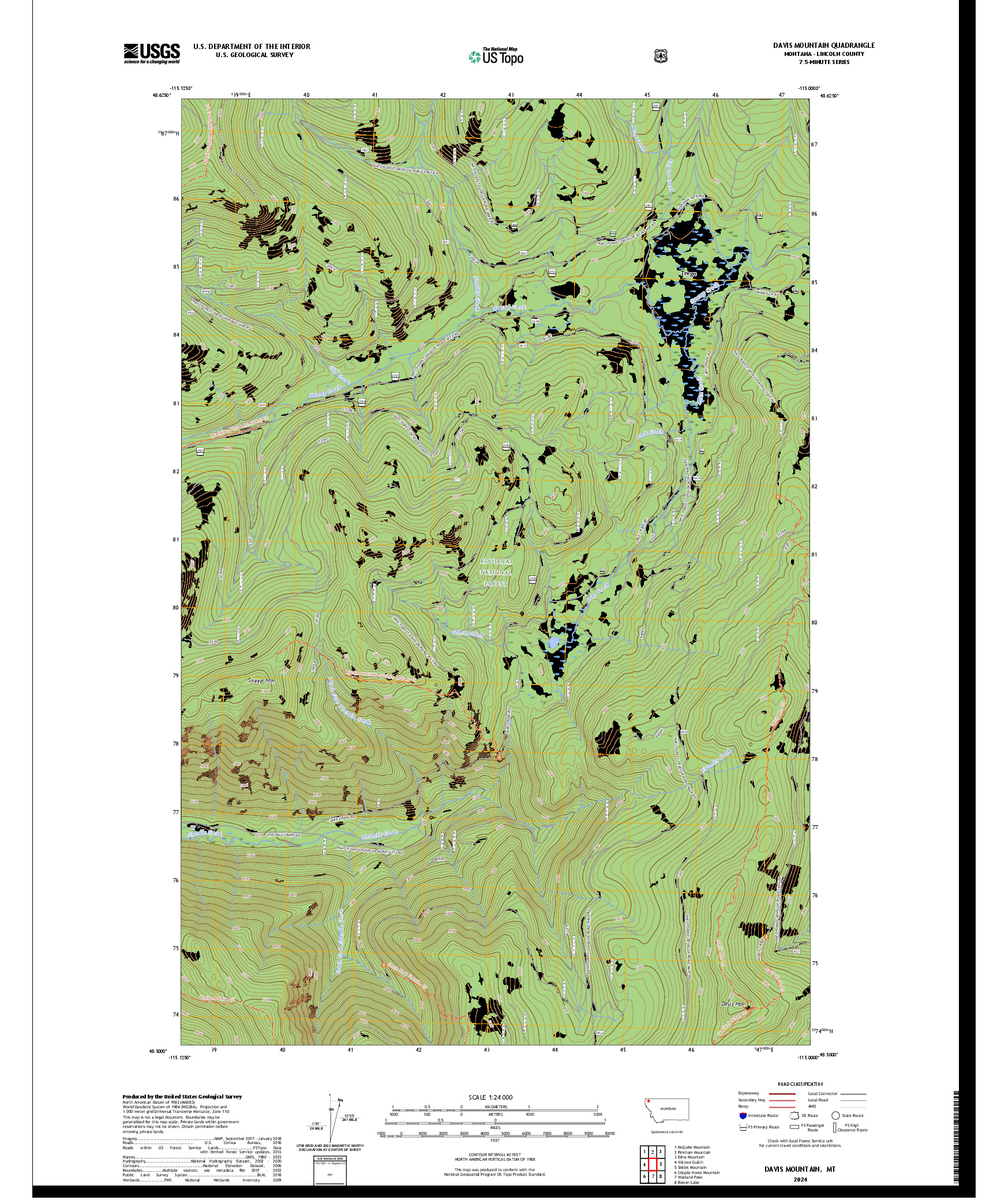 US TOPO 7.5-MINUTE MAP FOR DAVIS MOUNTAIN, MT