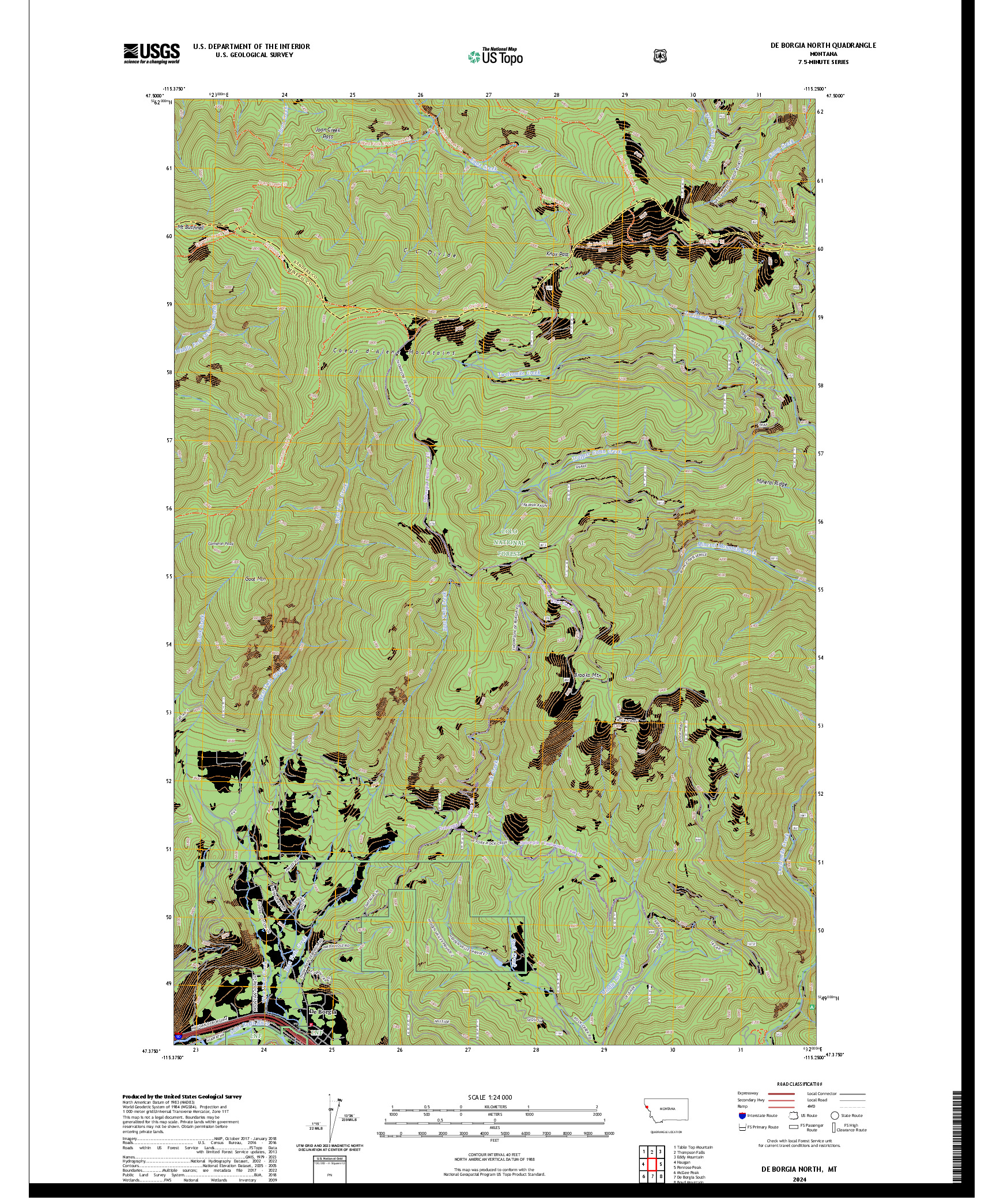 US TOPO 7.5-MINUTE MAP FOR DE BORGIA NORTH, MT