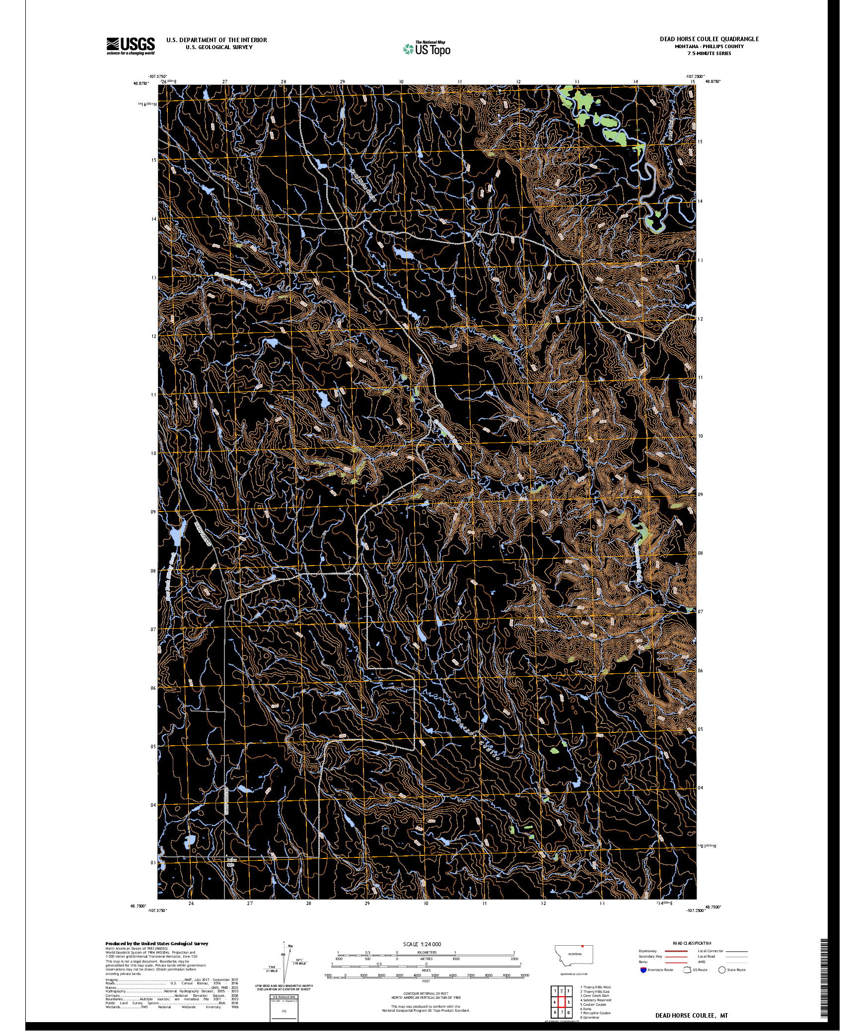 US TOPO 7.5-MINUTE MAP FOR DEAD HORSE COULEE, MT