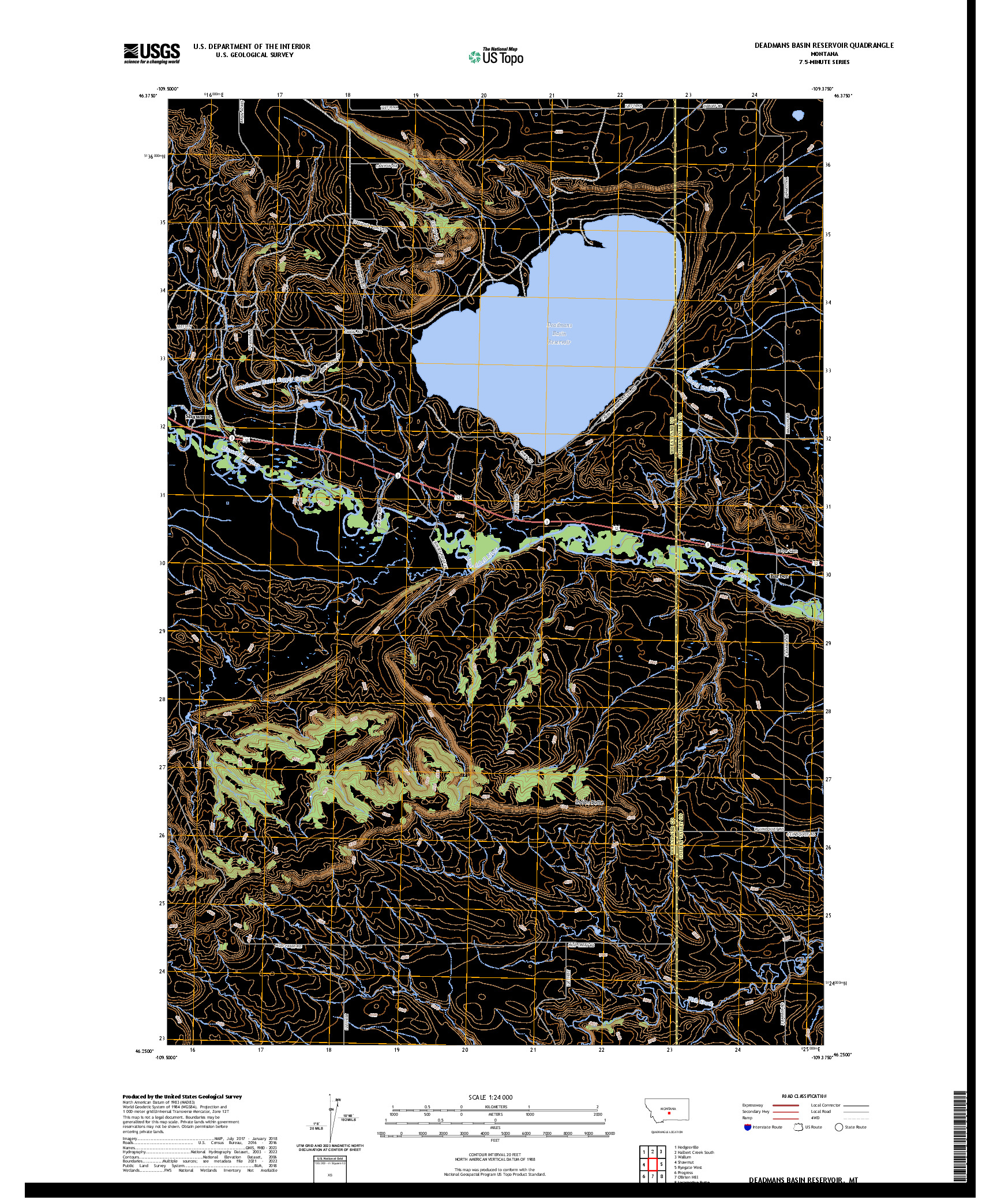 US TOPO 7.5-MINUTE MAP FOR DEADMANS BASIN RESERVOIR, MT