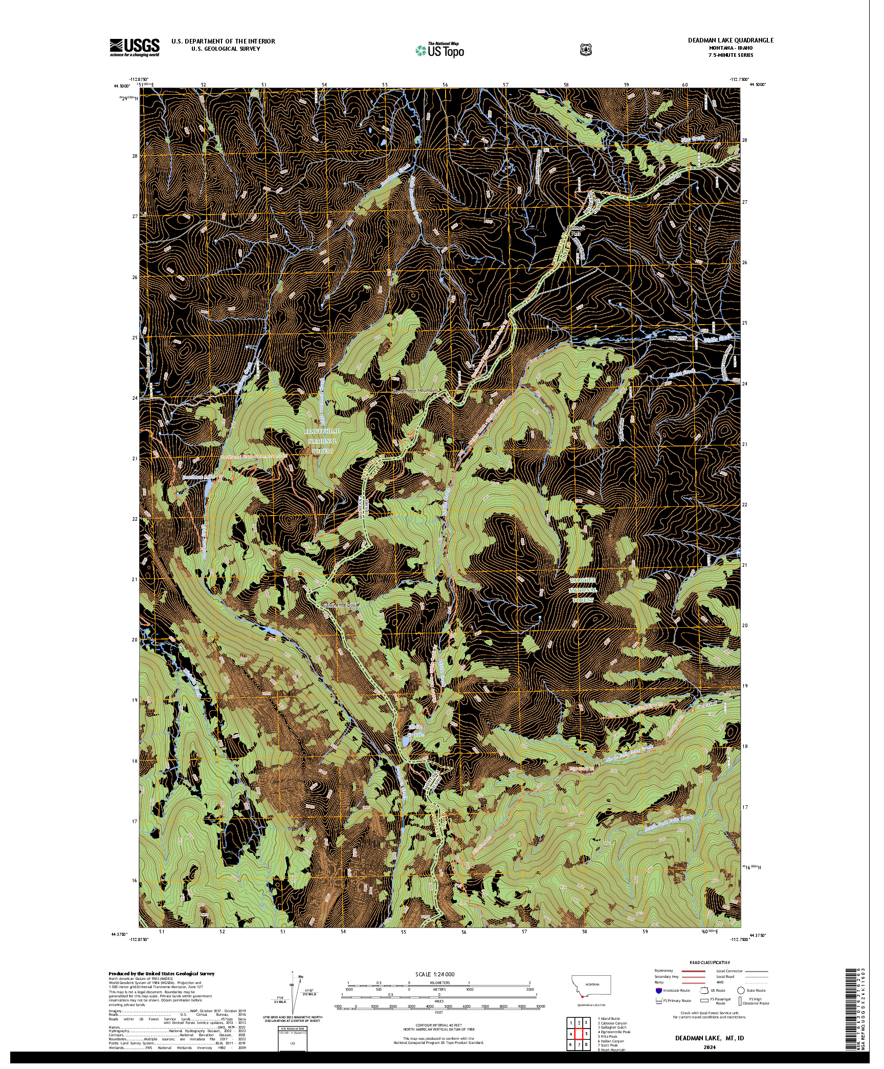 US TOPO 7.5-MINUTE MAP FOR DEADMAN LAKE, MT,ID