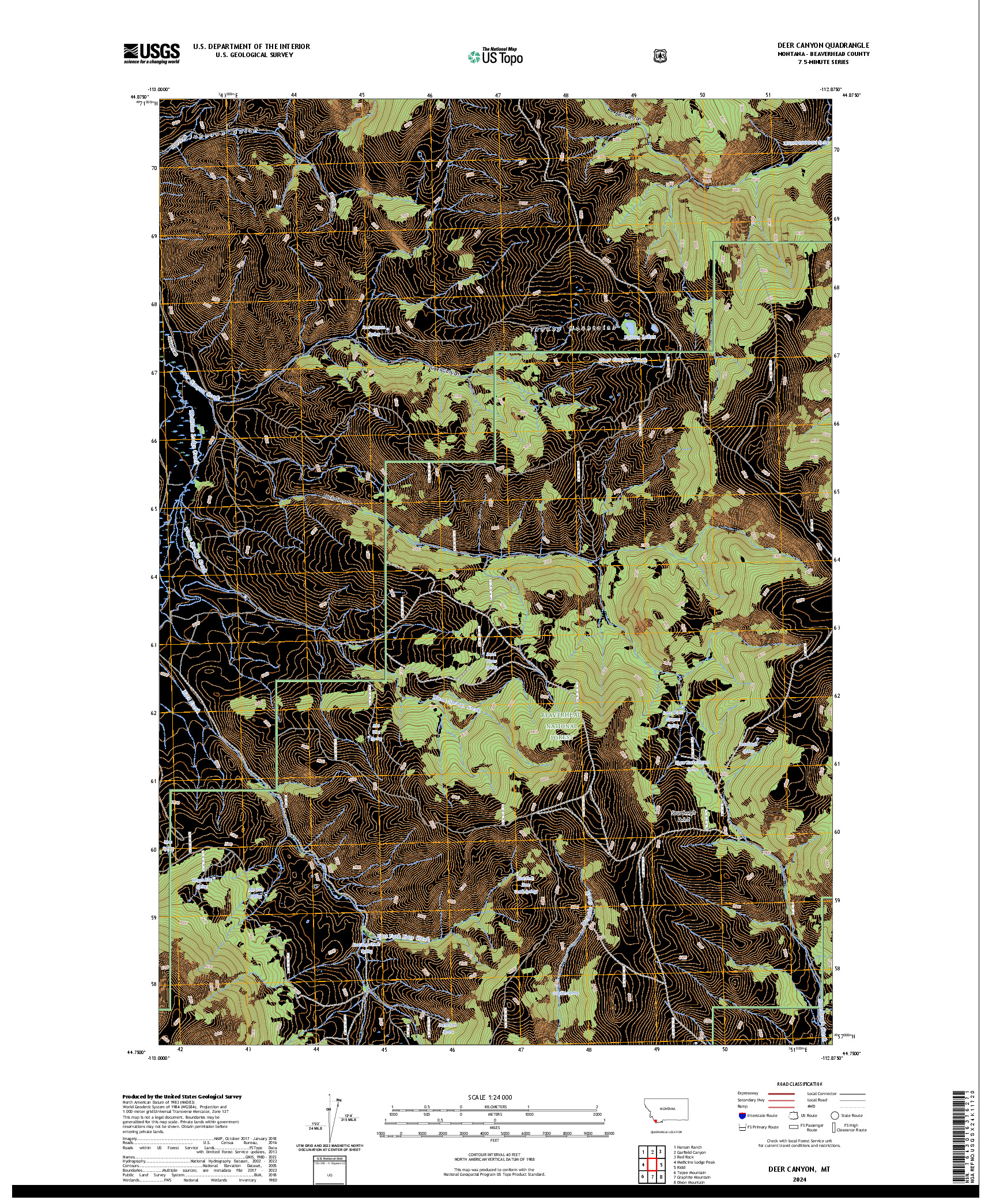 US TOPO 7.5-MINUTE MAP FOR DEER CANYON, MT