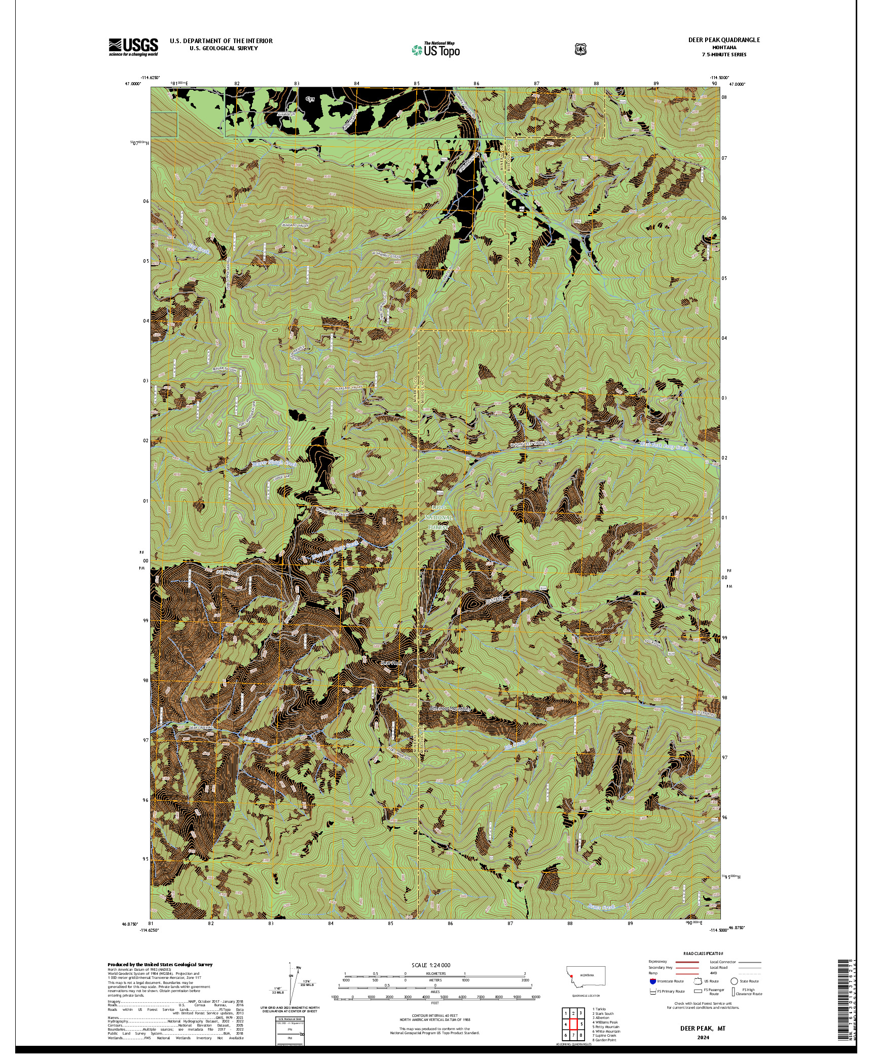 US TOPO 7.5-MINUTE MAP FOR DEER PEAK, MT