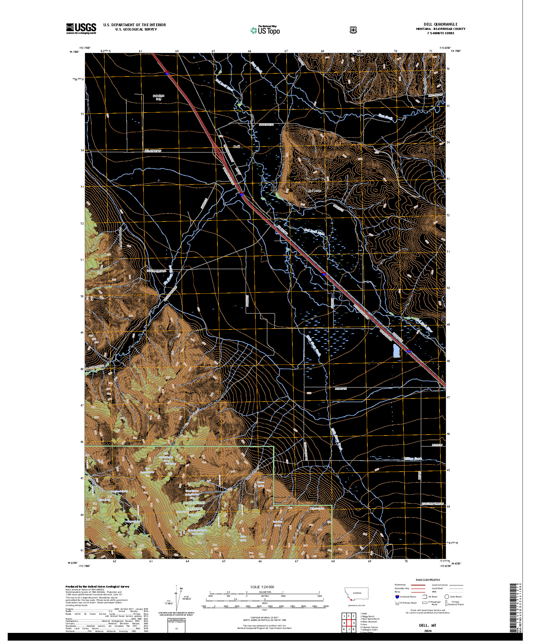 US TOPO 7.5-MINUTE MAP FOR DELL, MT