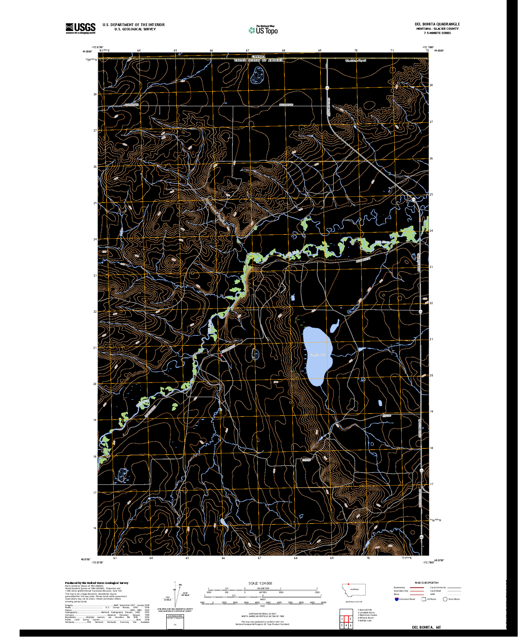US TOPO 7.5-MINUTE MAP FOR DEL BONITA, MT
