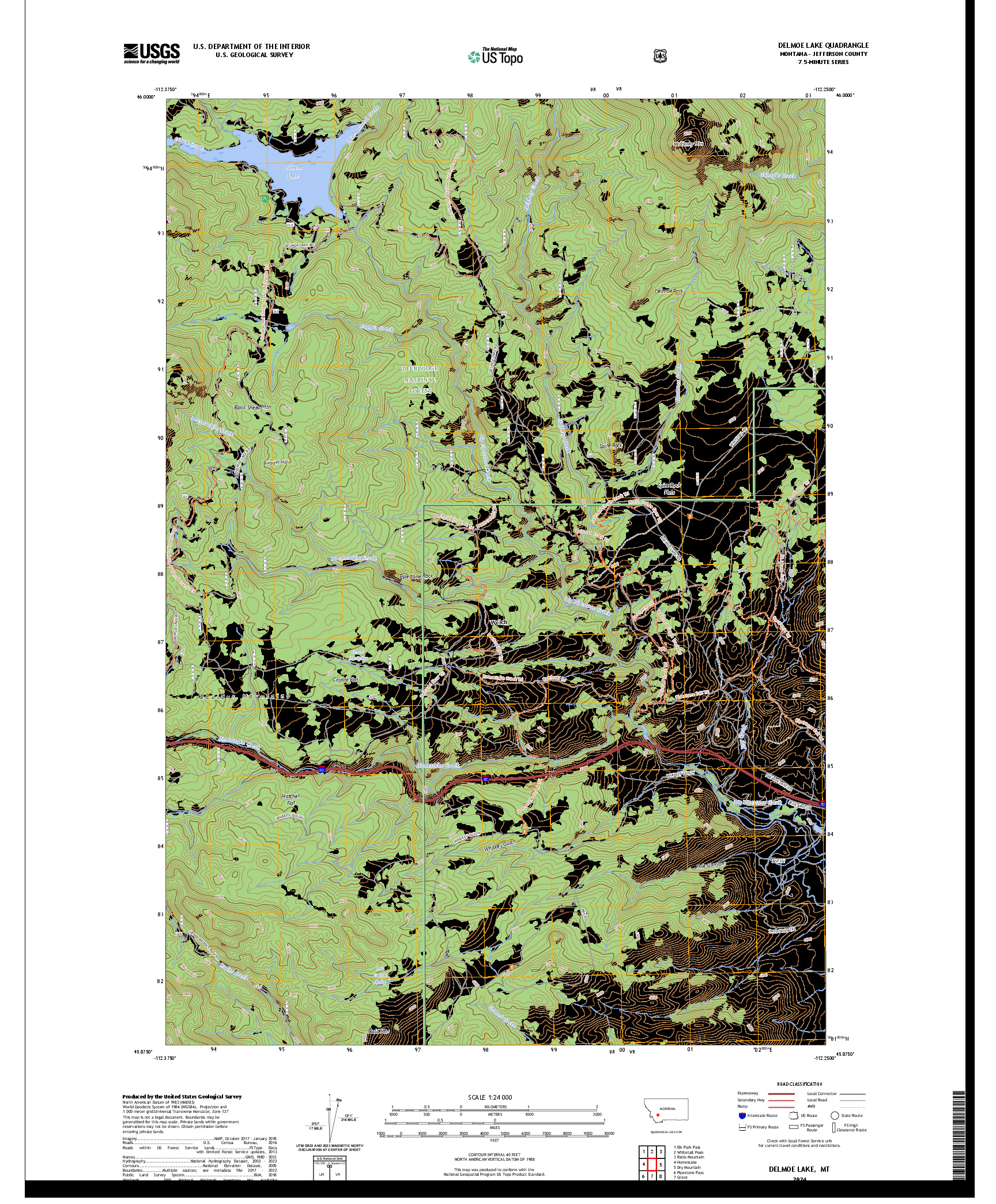 US TOPO 7.5-MINUTE MAP FOR DELMOE LAKE, MT