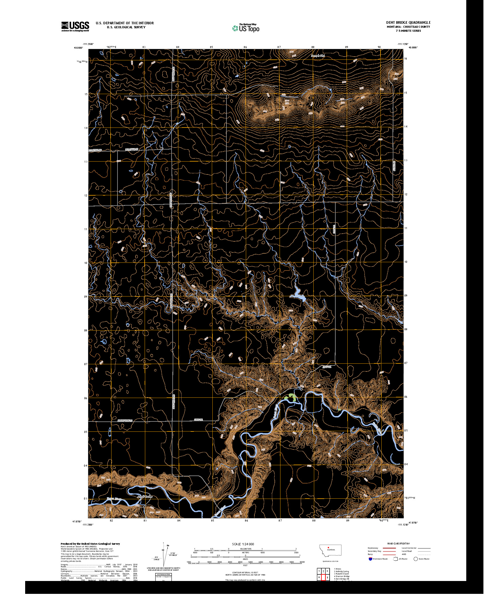 US TOPO 7.5-MINUTE MAP FOR DENT BRIDGE, MT