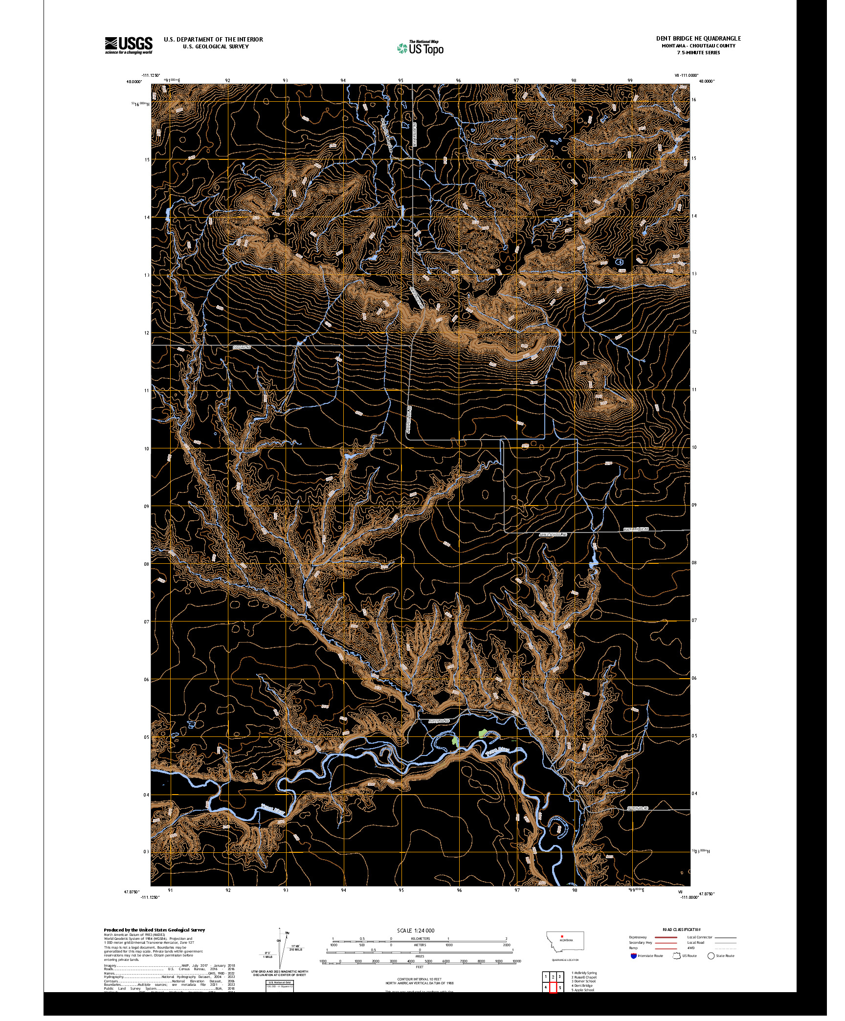 US TOPO 7.5-MINUTE MAP FOR DENT BRIDGE NE, MT