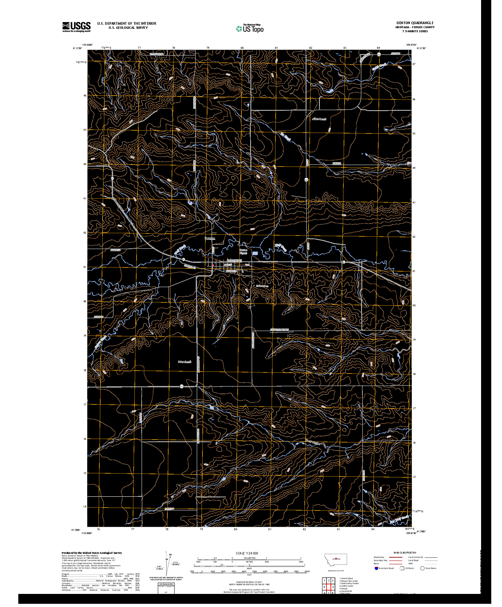US TOPO 7.5-MINUTE MAP FOR DENTON, MT