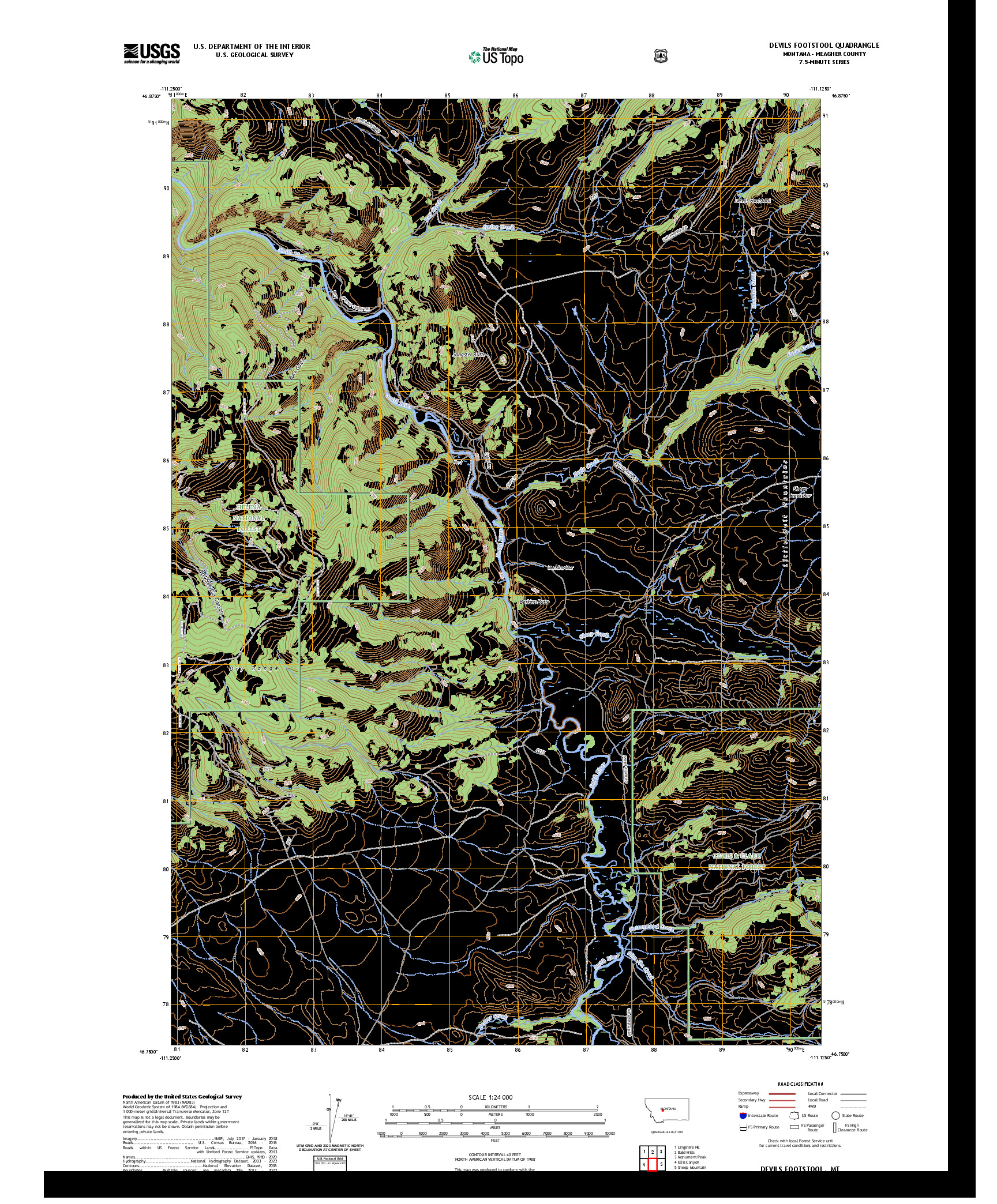 US TOPO 7.5-MINUTE MAP FOR DEVILS FOOTSTOOL, MT