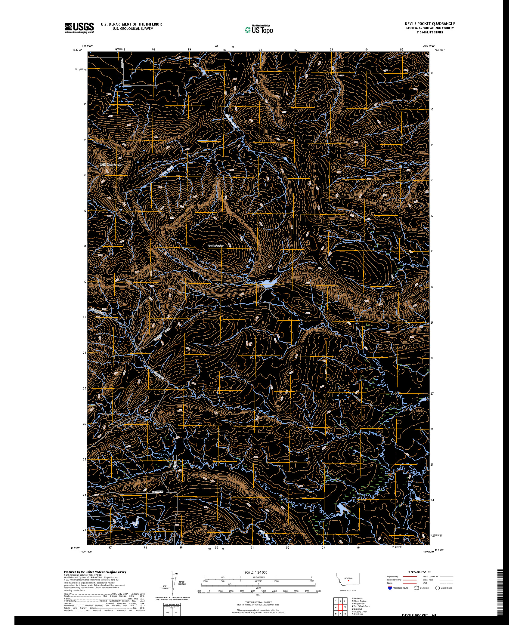 US TOPO 7.5-MINUTE MAP FOR DEVILS POCKET, MT