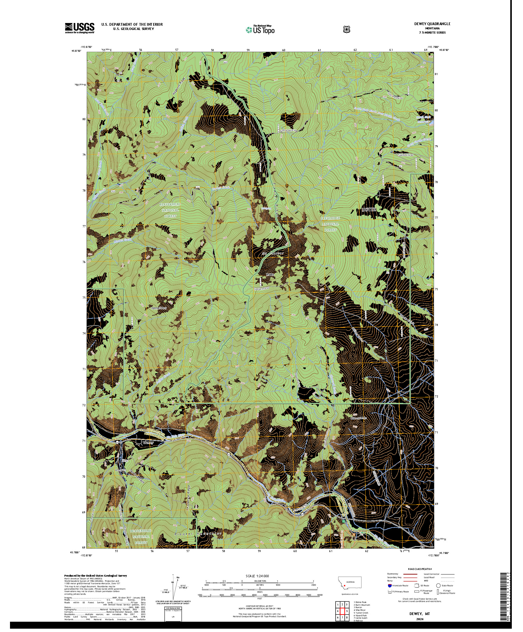 US TOPO 7.5-MINUTE MAP FOR DEWEY, MT