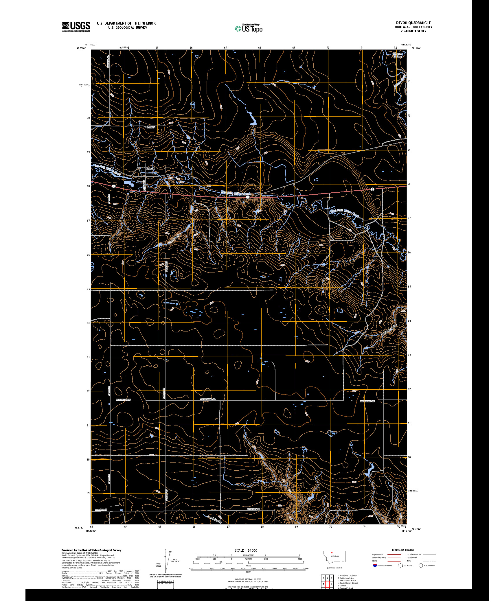 US TOPO 7.5-MINUTE MAP FOR DEVON, MT