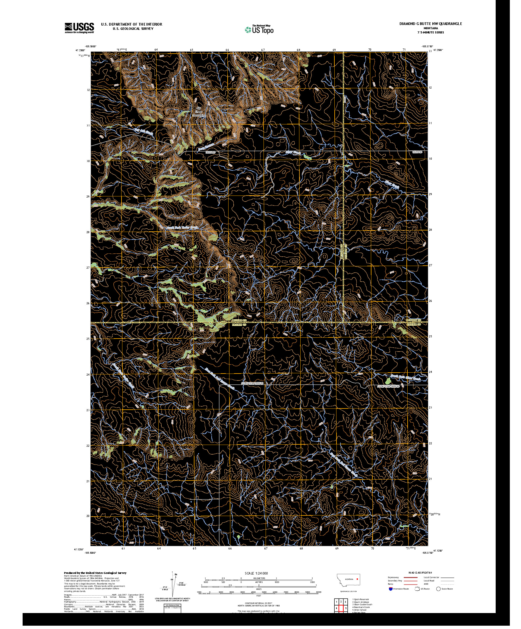 US TOPO 7.5-MINUTE MAP FOR DIAMOND G BUTTE NW, MT