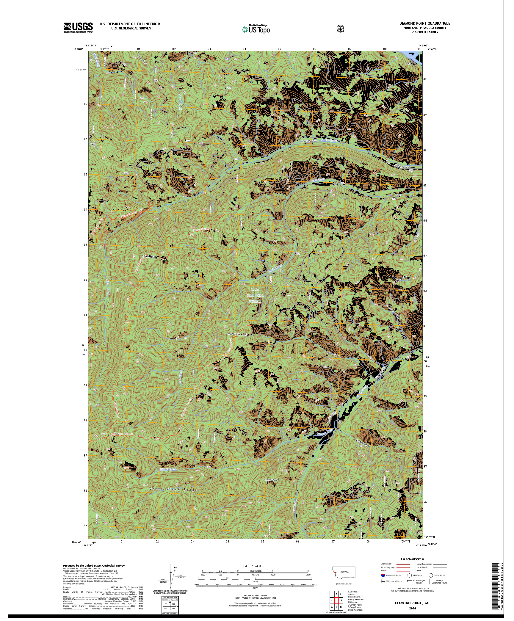 US TOPO 7.5-MINUTE MAP FOR DIAMOND POINT, MT