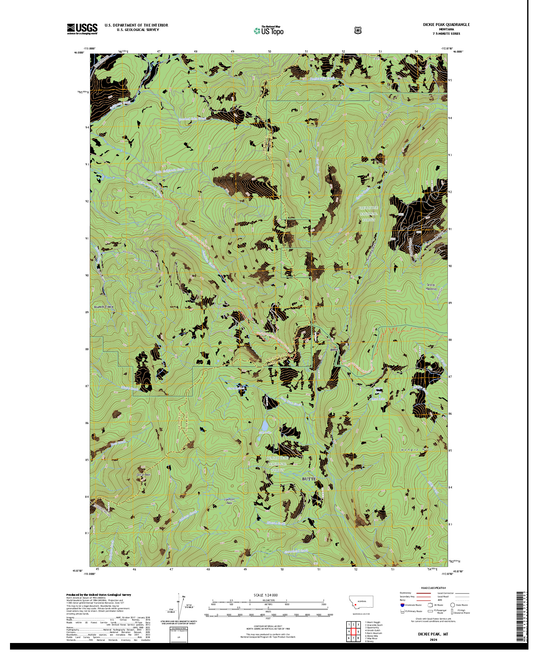 US TOPO 7.5-MINUTE MAP FOR DICKIE PEAK, MT