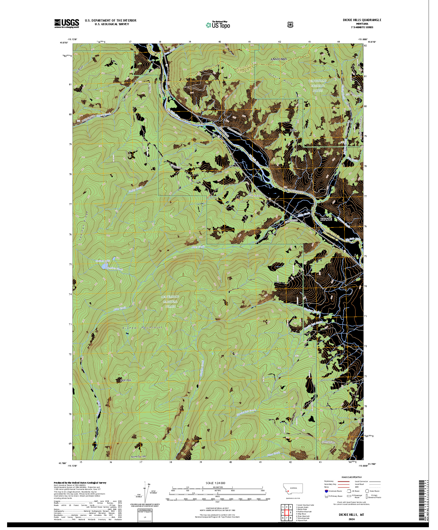 US TOPO 7.5-MINUTE MAP FOR DICKIE HILLS, MT