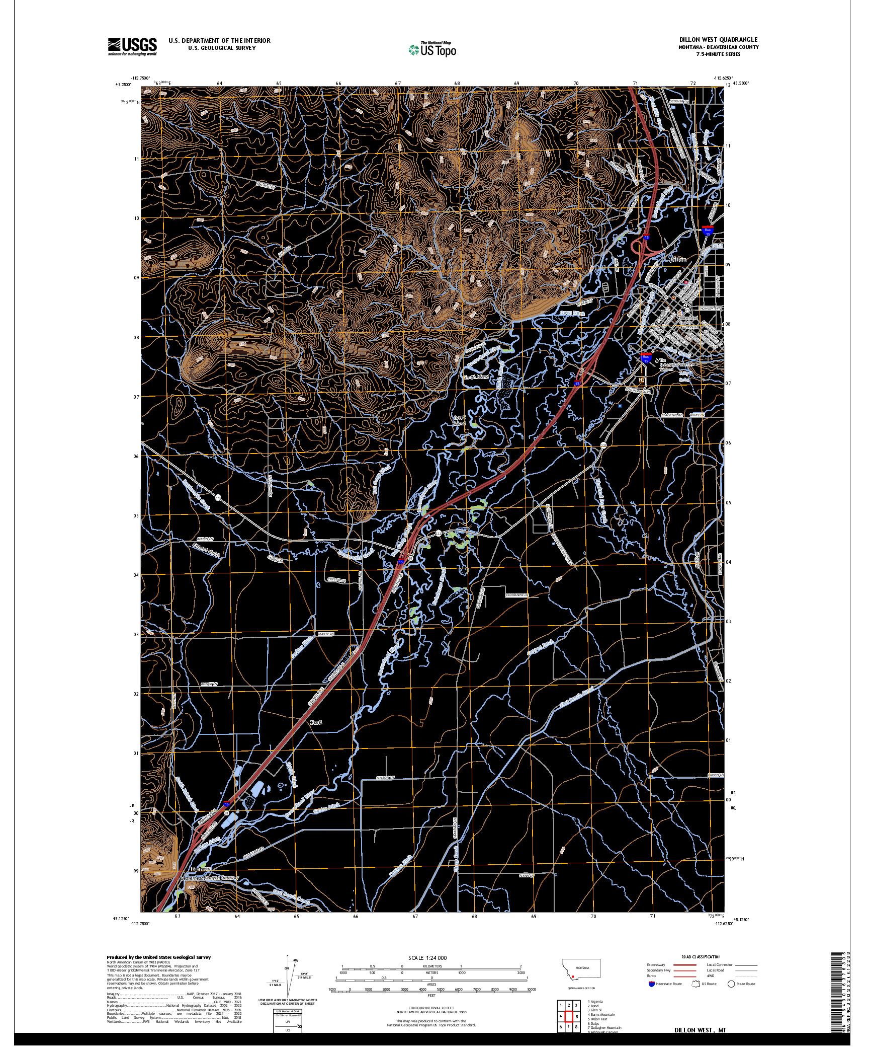 US TOPO 7.5-MINUTE MAP FOR DILLON WEST, MT