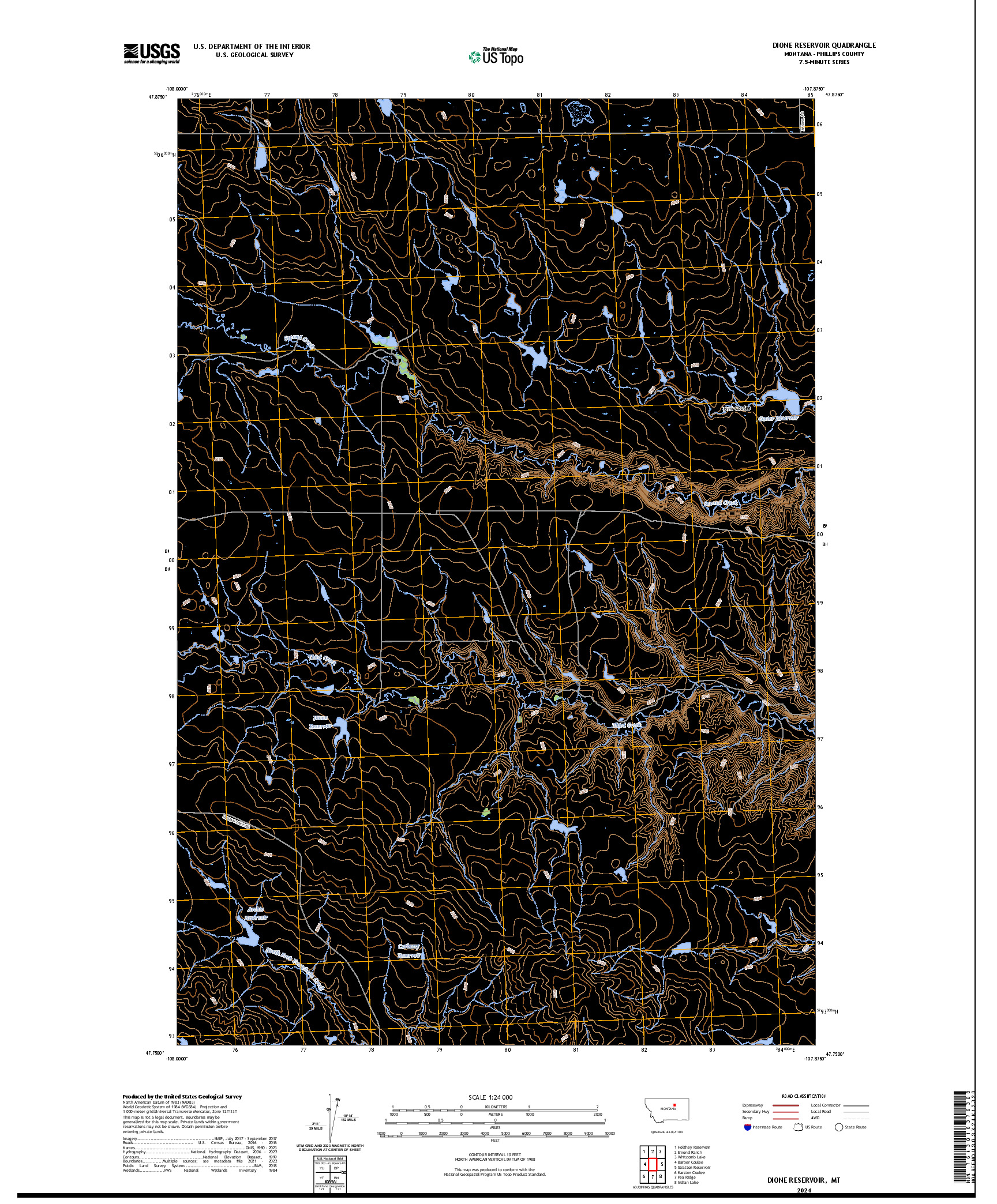 US TOPO 7.5-MINUTE MAP FOR DIONE RESERVOIR, MT