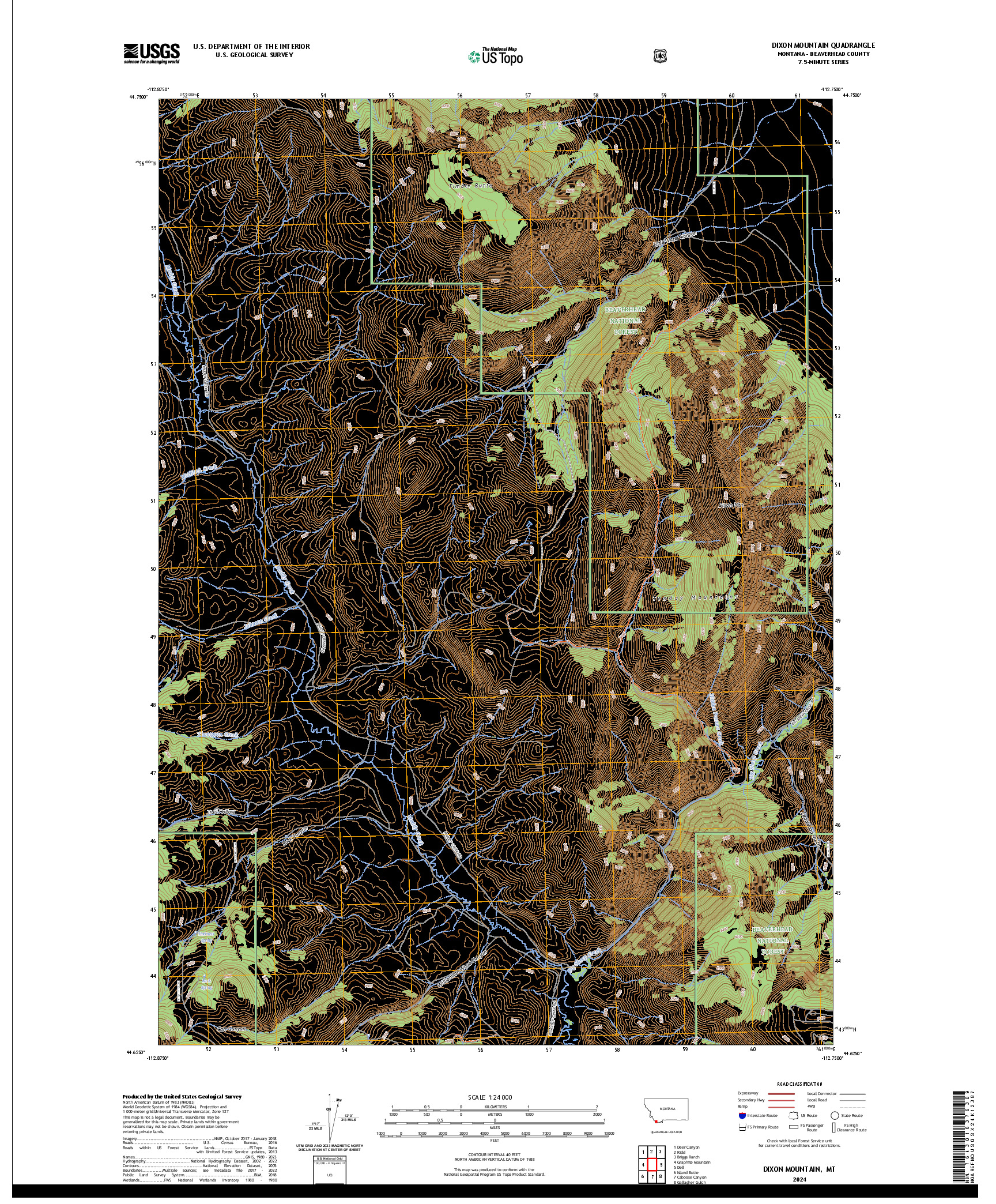 US TOPO 7.5-MINUTE MAP FOR DIXON MOUNTAIN, MT