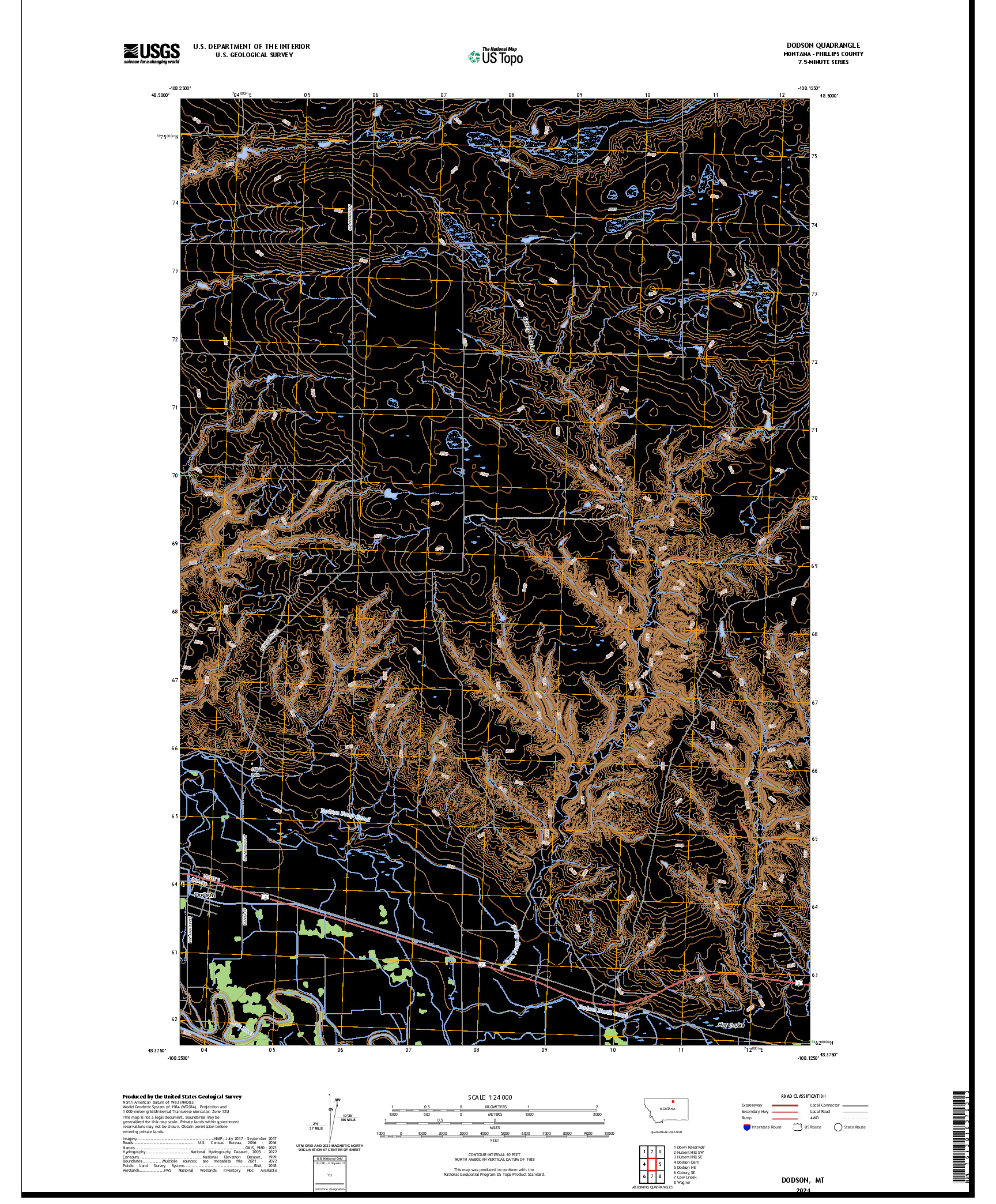 US TOPO 7.5-MINUTE MAP FOR DODSON, MT