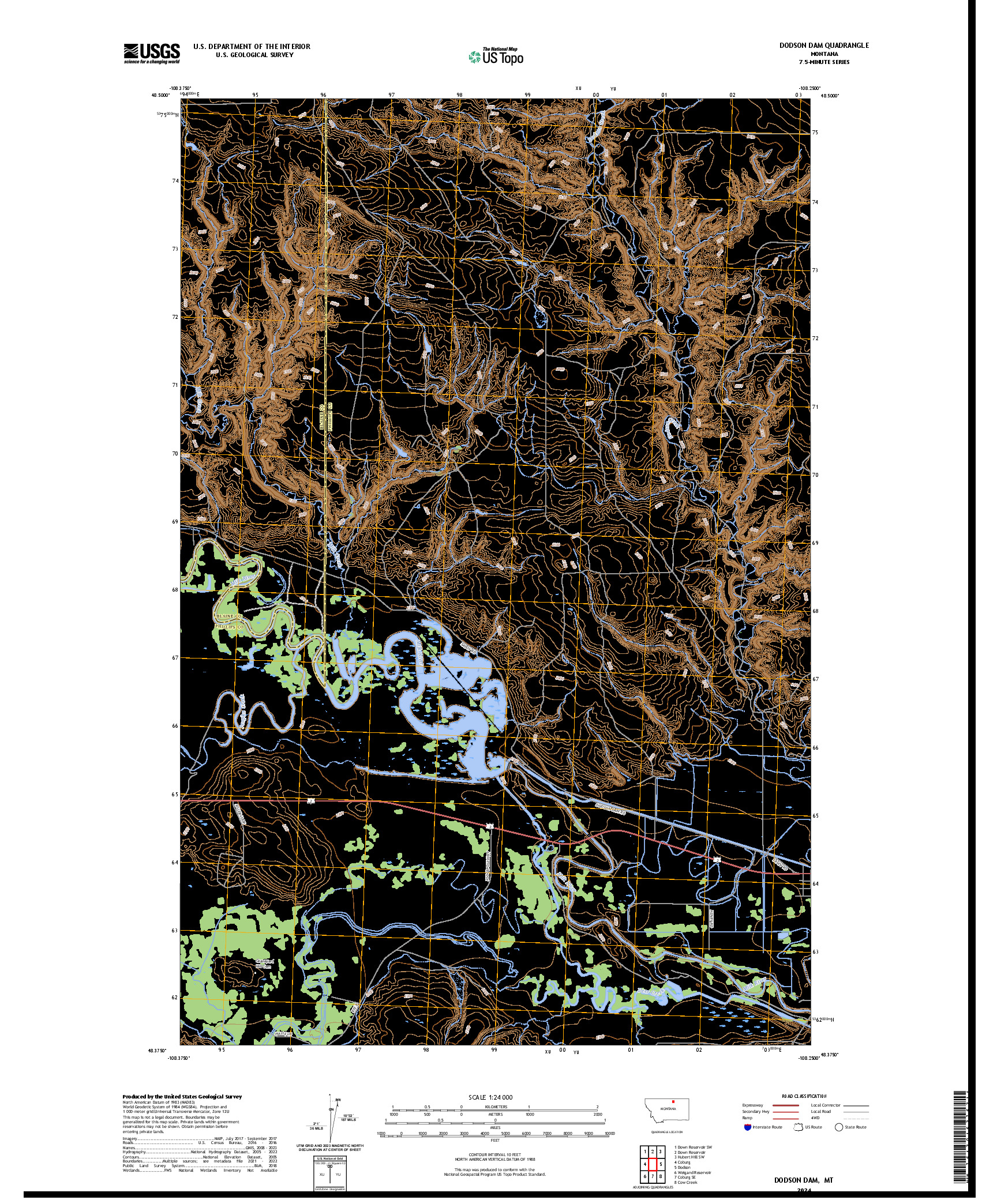 US TOPO 7.5-MINUTE MAP FOR DODSON DAM, MT