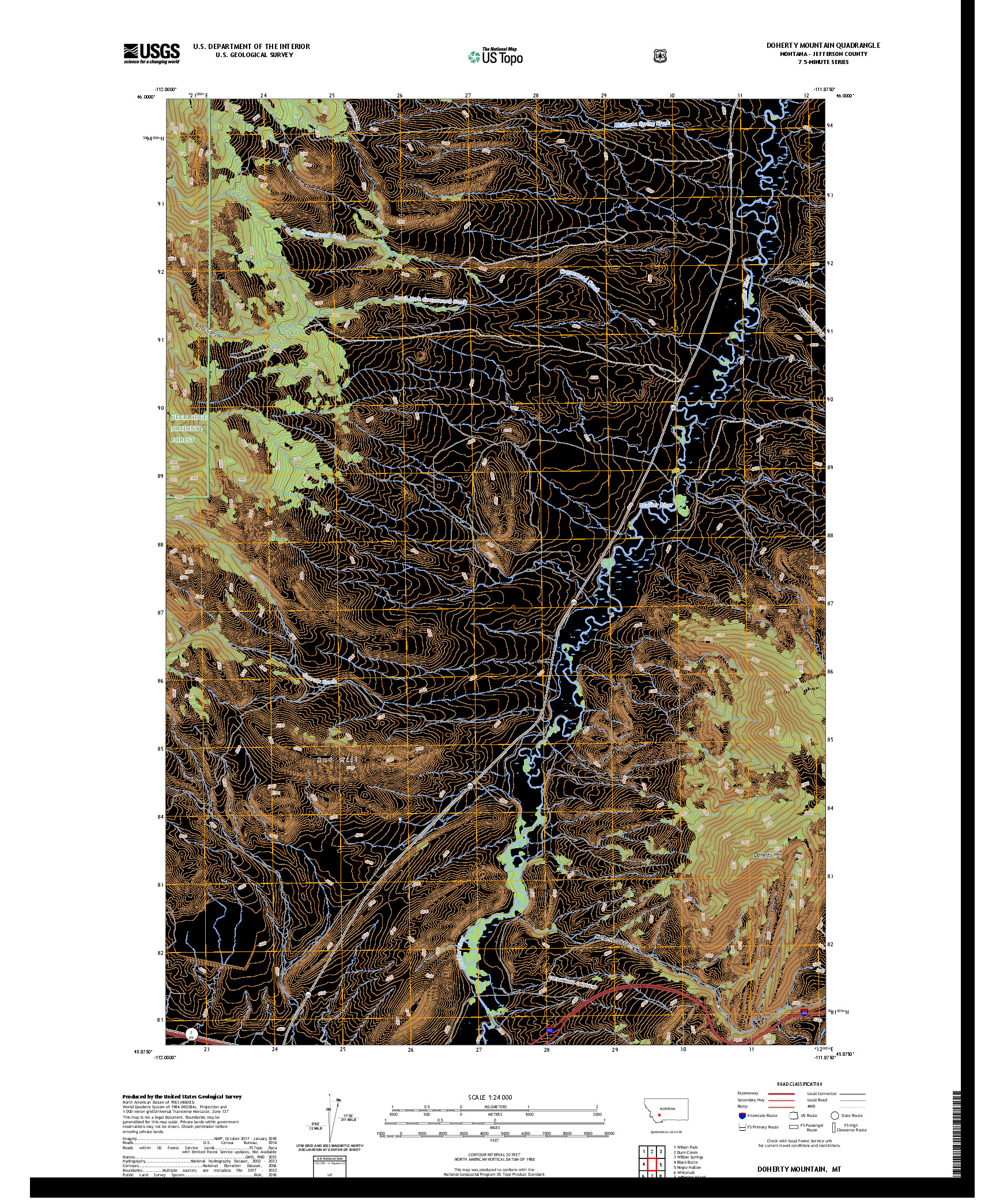 US TOPO 7.5-MINUTE MAP FOR DOHERTY MOUNTAIN, MT