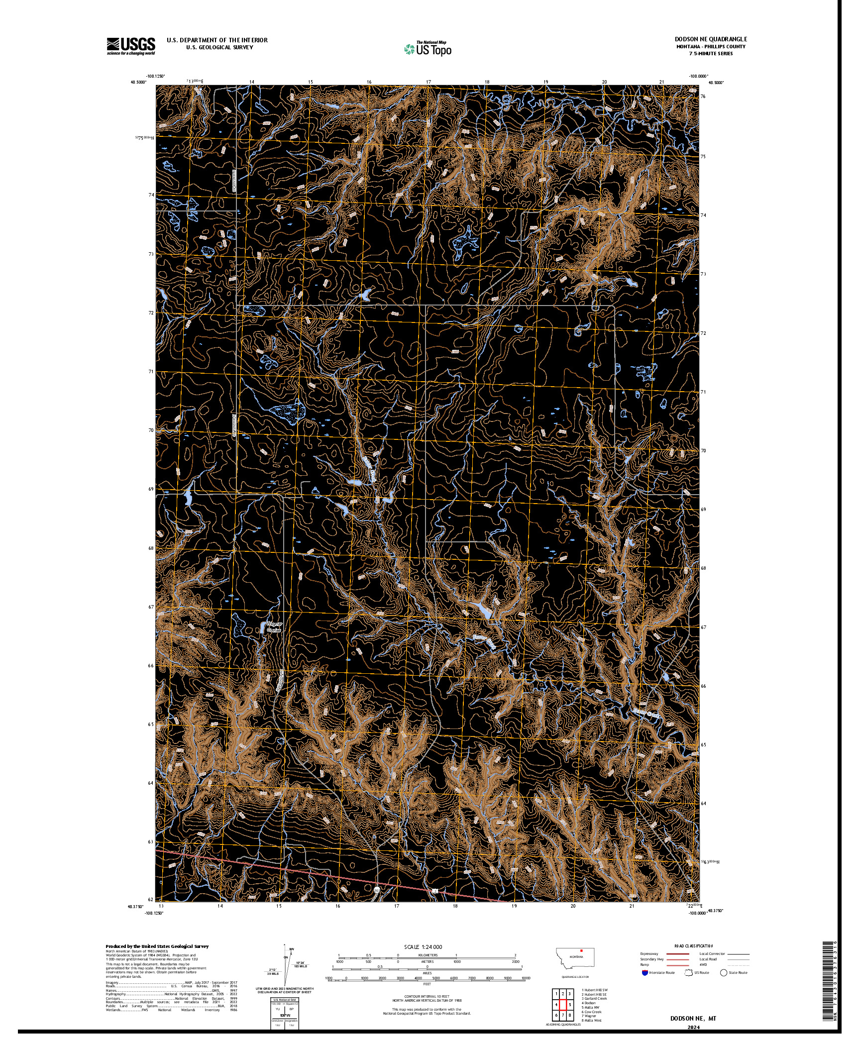 US TOPO 7.5-MINUTE MAP FOR DODSON NE, MT
