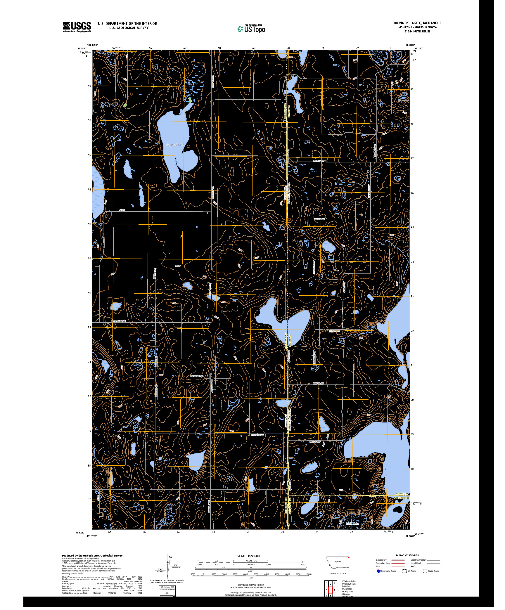 US TOPO 7.5-MINUTE MAP FOR DOMINEK LAKE, MT,ND