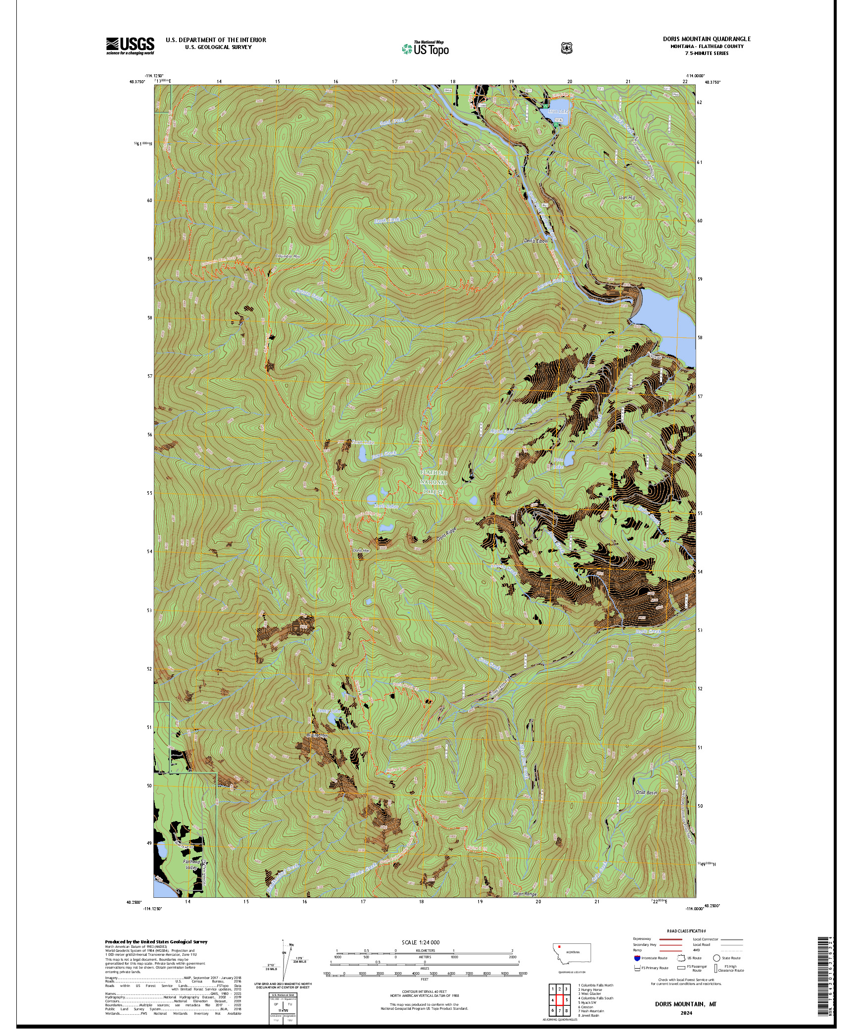 US TOPO 7.5-MINUTE MAP FOR DORIS MOUNTAIN, MT