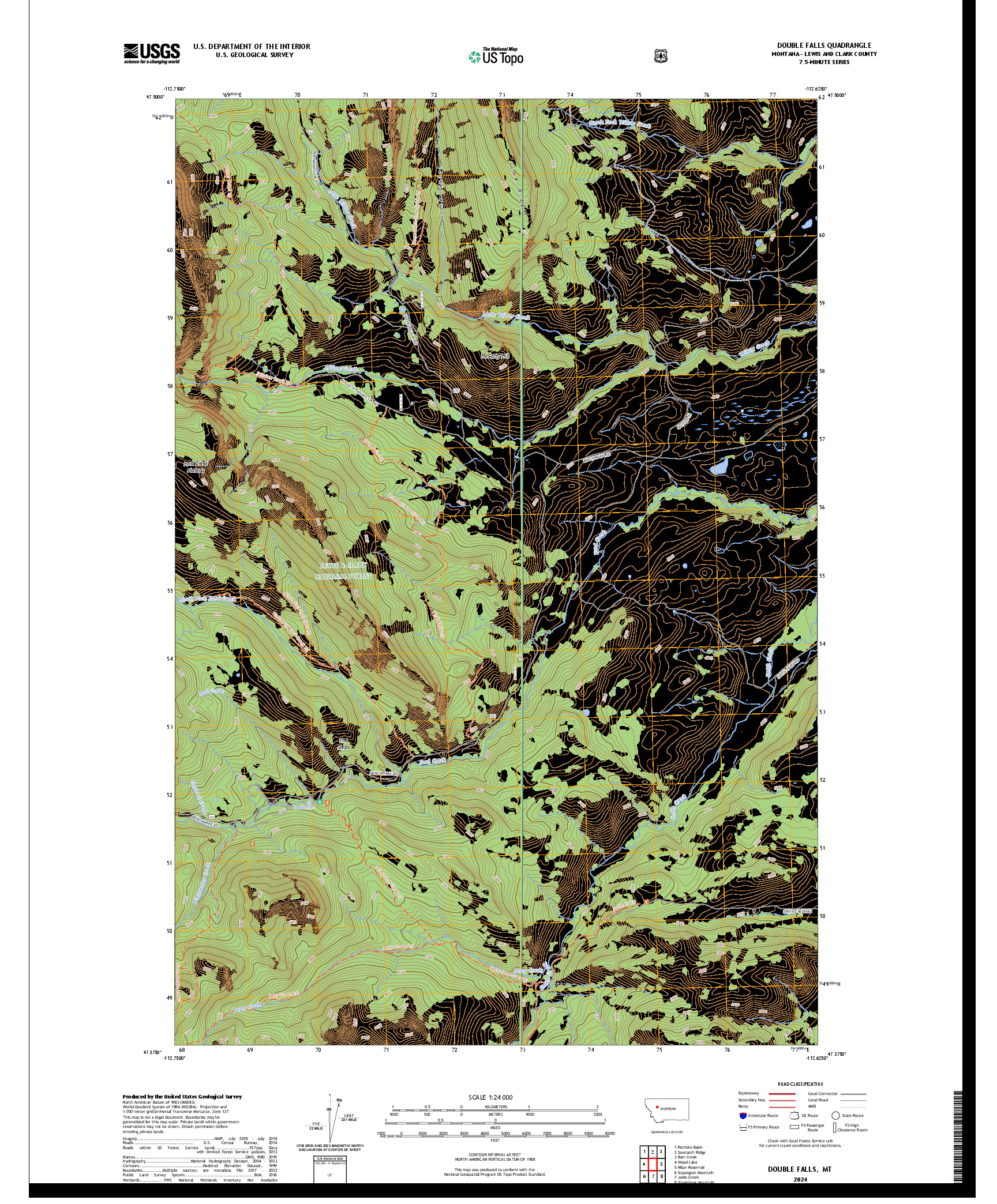 US TOPO 7.5-MINUTE MAP FOR DOUBLE FALLS, MT