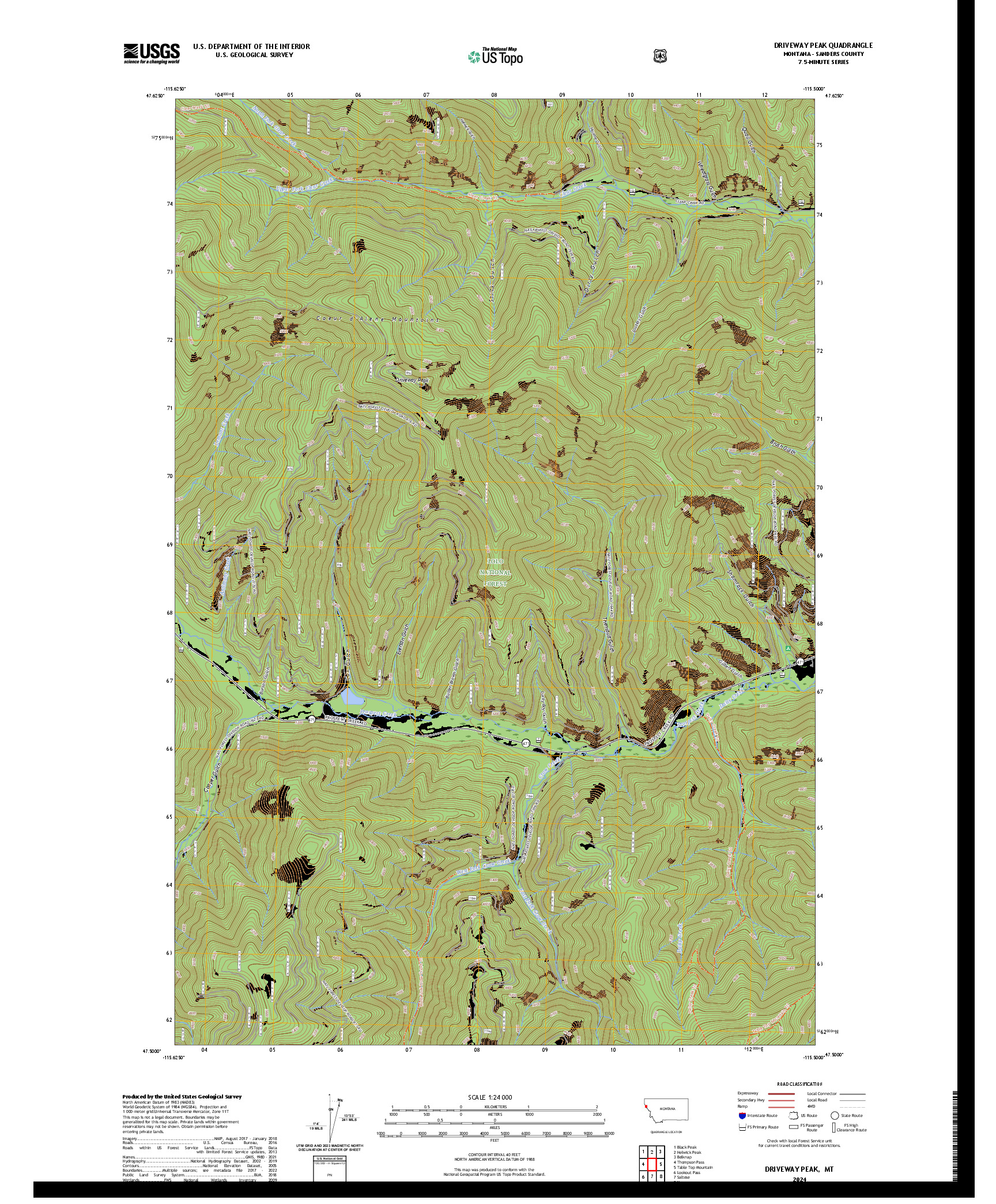 US TOPO 7.5-MINUTE MAP FOR DRIVEWAY PEAK, MT