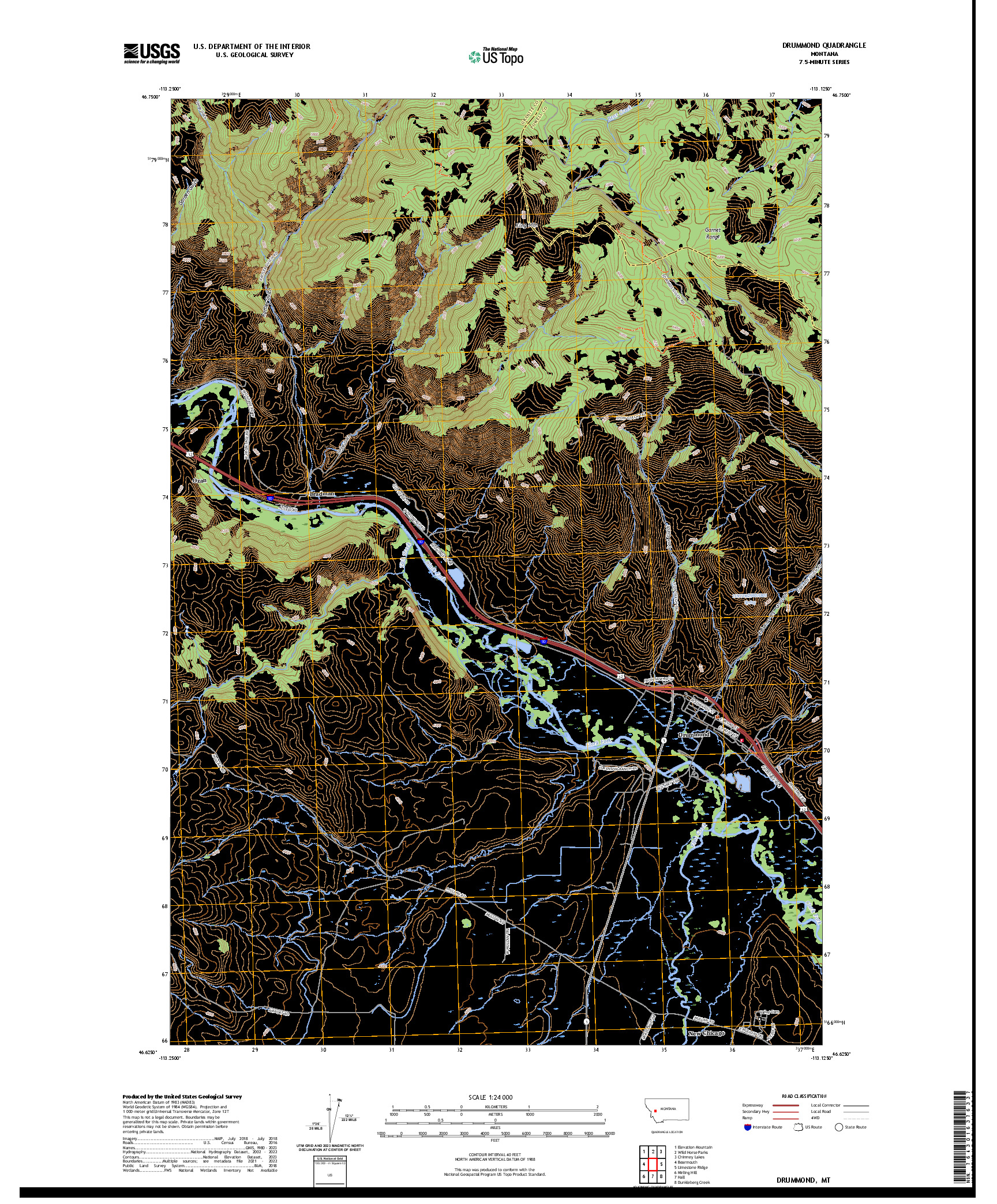 US TOPO 7.5-MINUTE MAP FOR DRUMMOND, MT