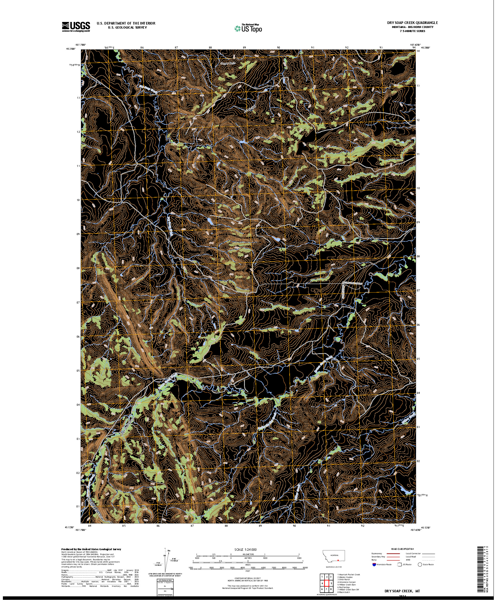 US TOPO 7.5-MINUTE MAP FOR DRY SOAP CREEK, MT