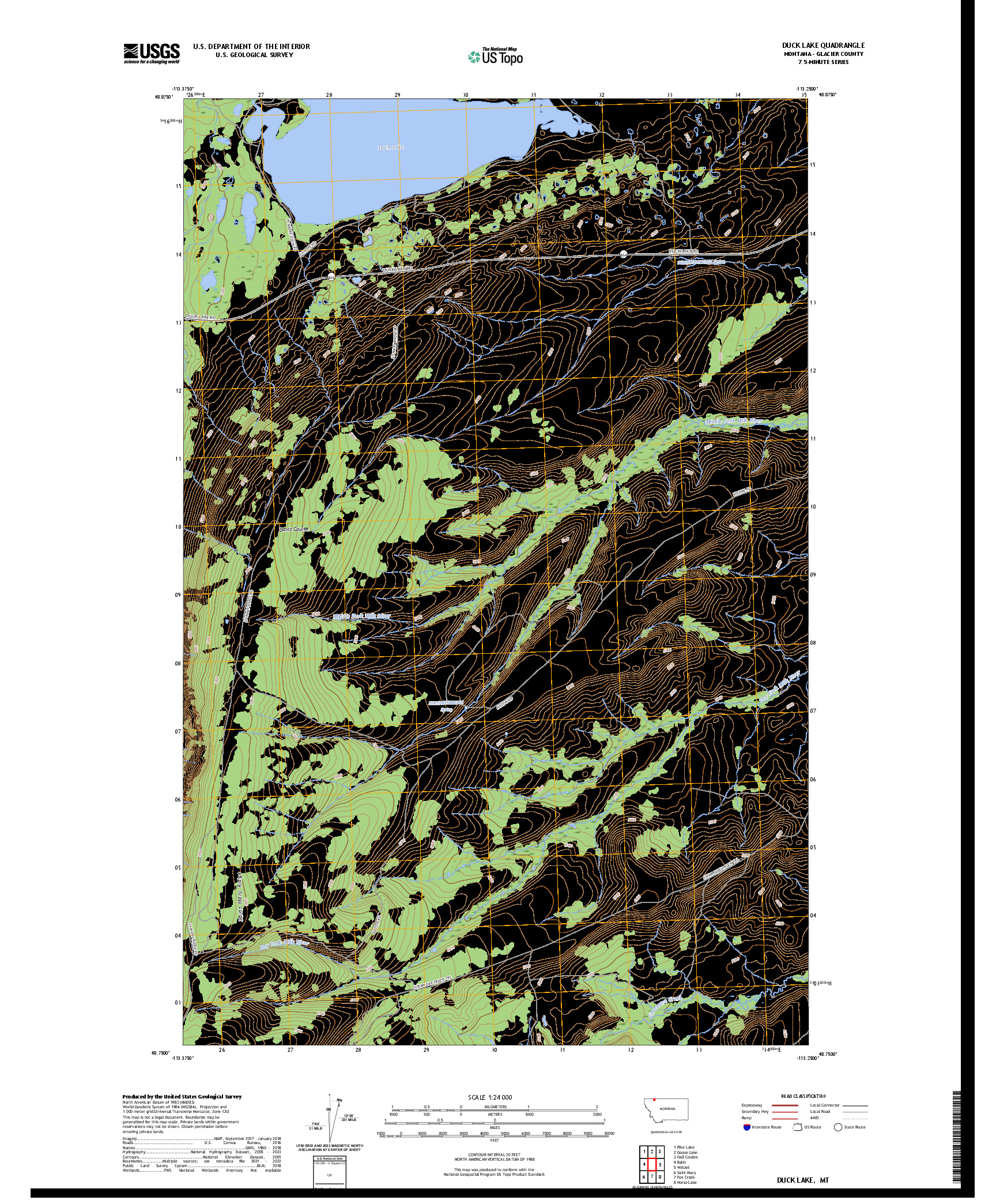 US TOPO 7.5-MINUTE MAP FOR DUCK LAKE, MT