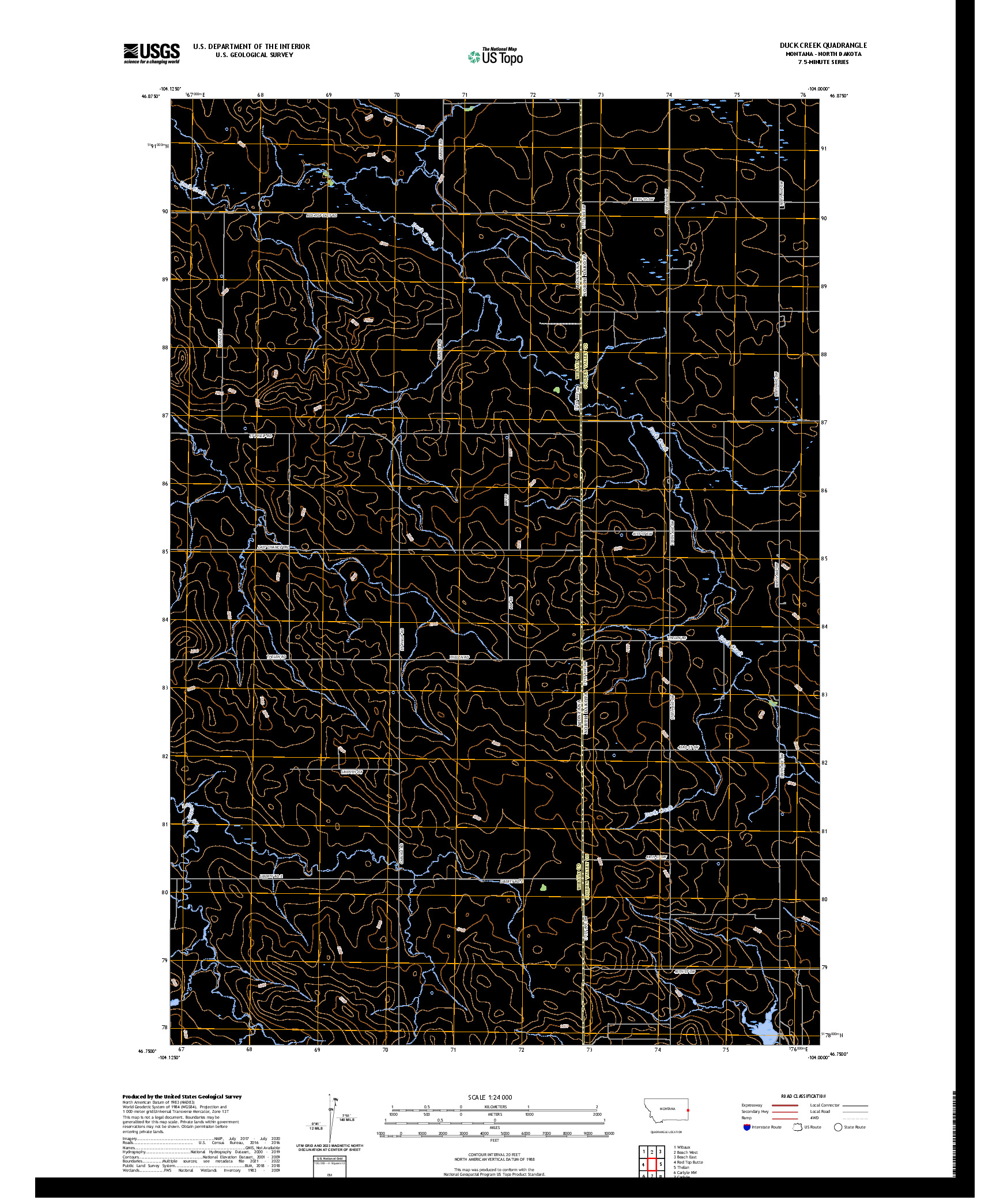 US TOPO 7.5-MINUTE MAP FOR DUCK CREEK, MT,ND