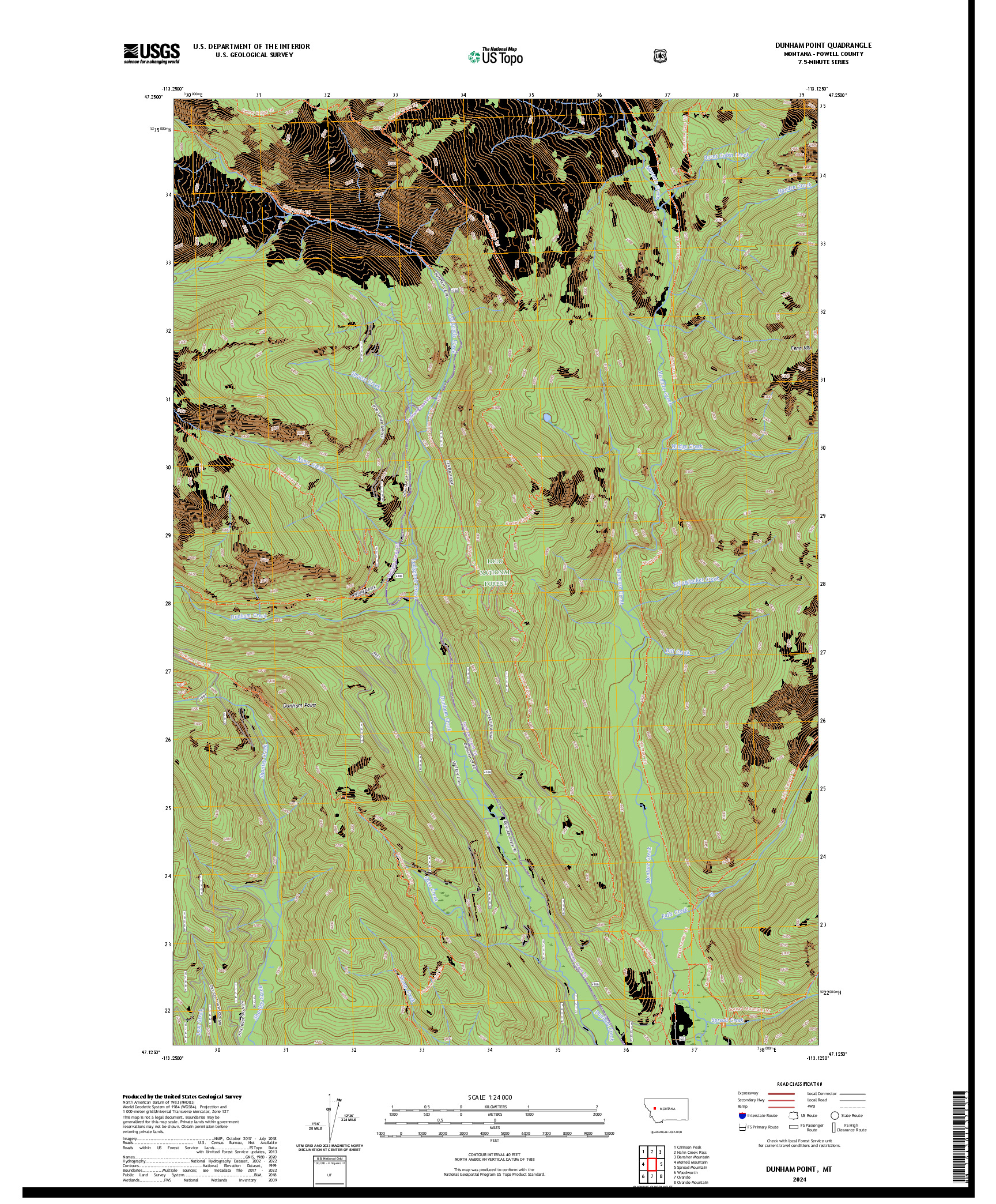 US TOPO 7.5-MINUTE MAP FOR DUNHAM POINT, MT